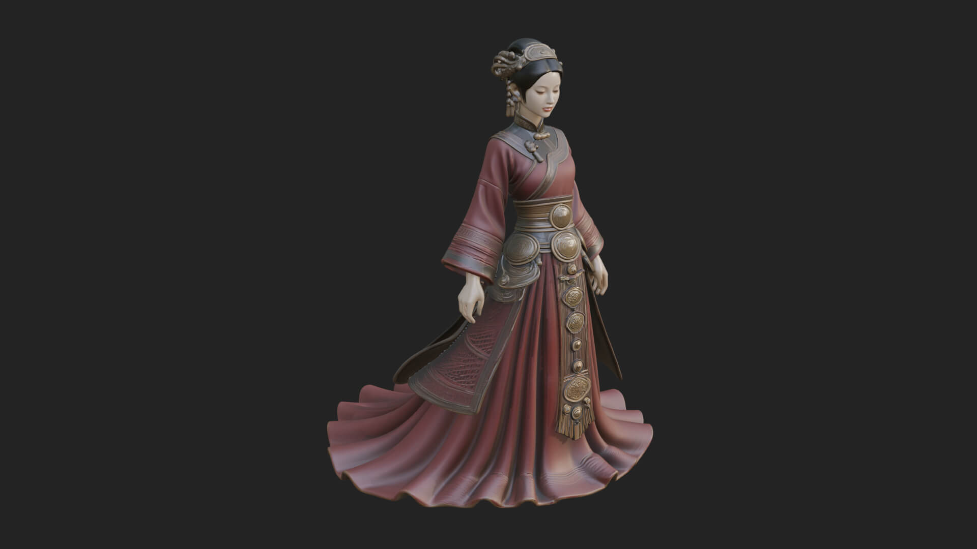 Hanfu Lady Standing Statue Design 5 3D Print Model 3D Model