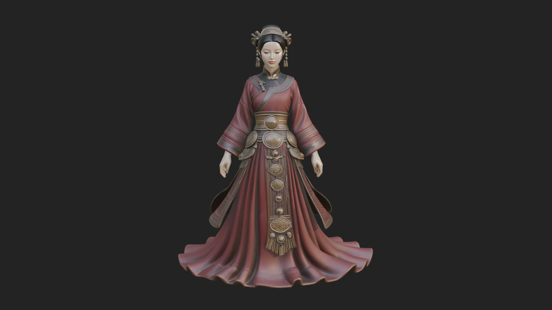 Hanfu Lady Standing Statue Design 5 3D Print Model 3D Model