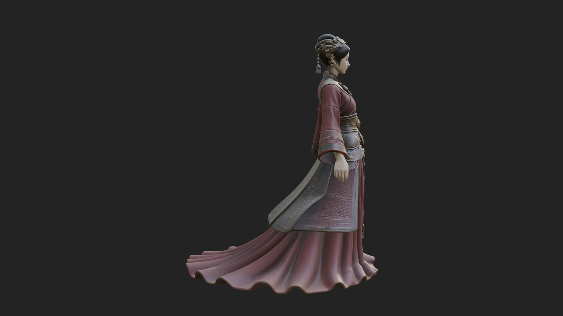 Hanfu Lady Standing Statue Design 5 3D Print Model 3D Model