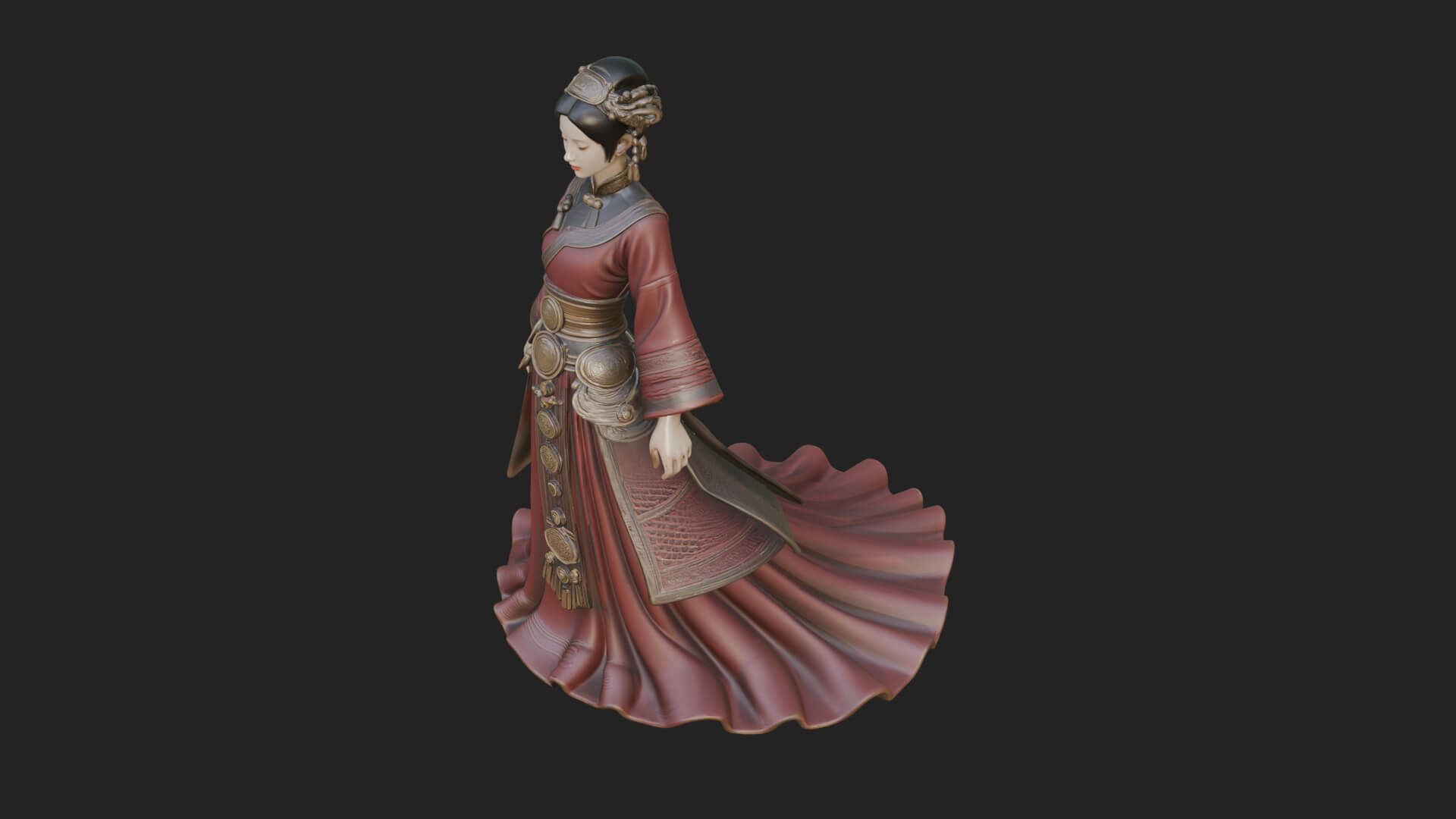 Hanfu Lady Standing Statue Design 5 3D Print Model 3D Model