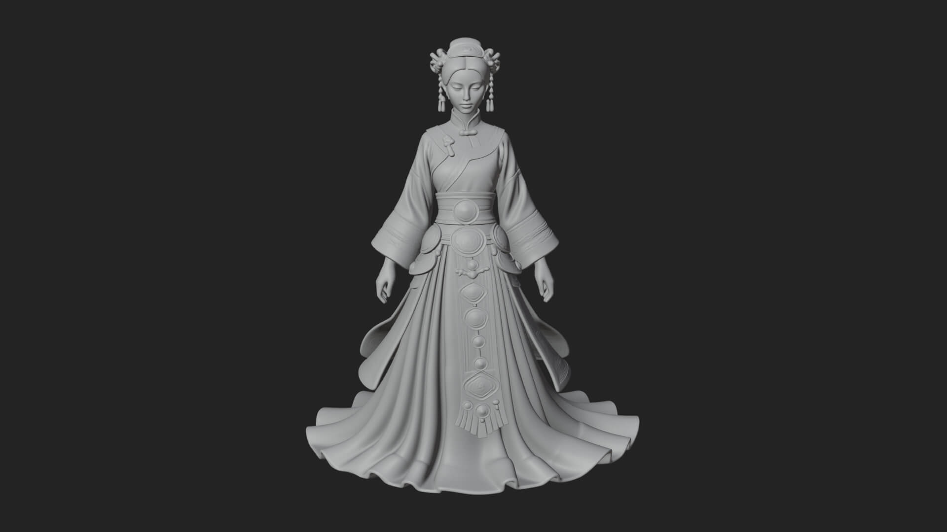 Hanfu Lady Standing Statue Design 5 3D Print Model 3D Model