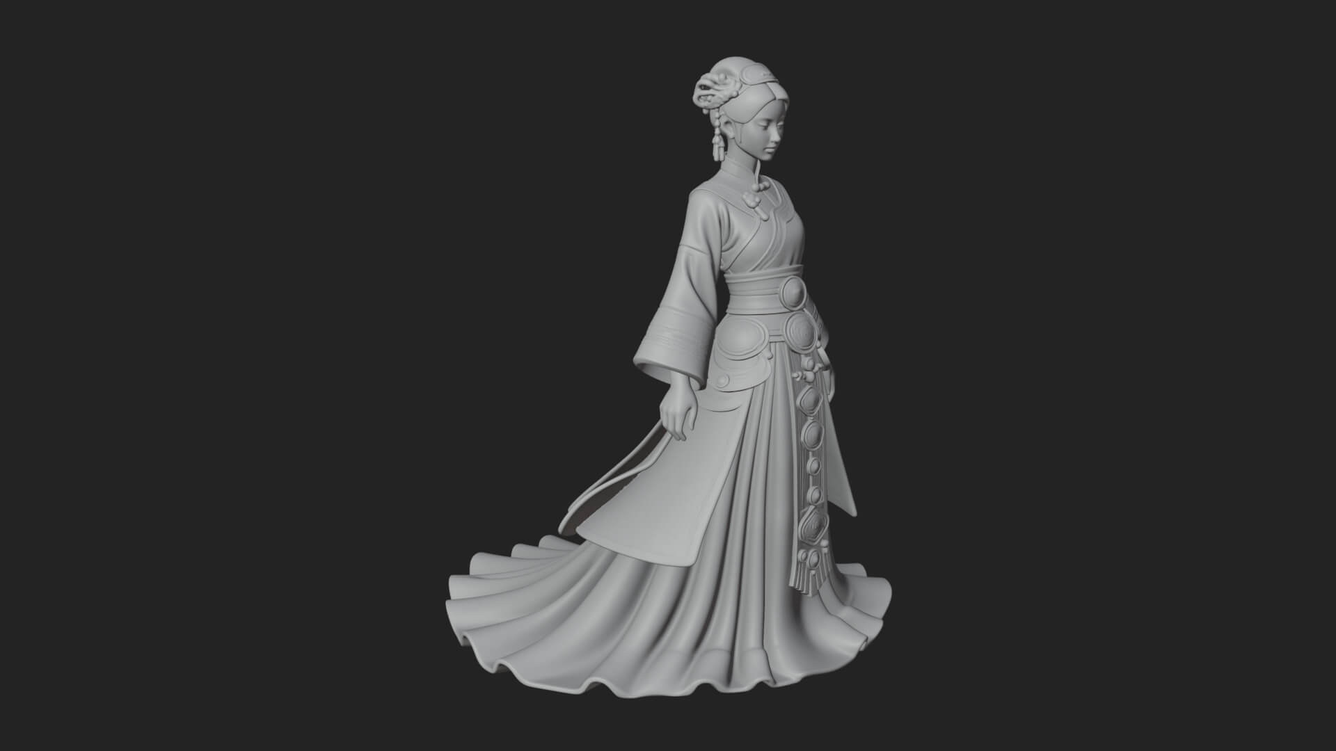 Hanfu Lady Standing Statue Design 5 3D Print Model 3D Model
