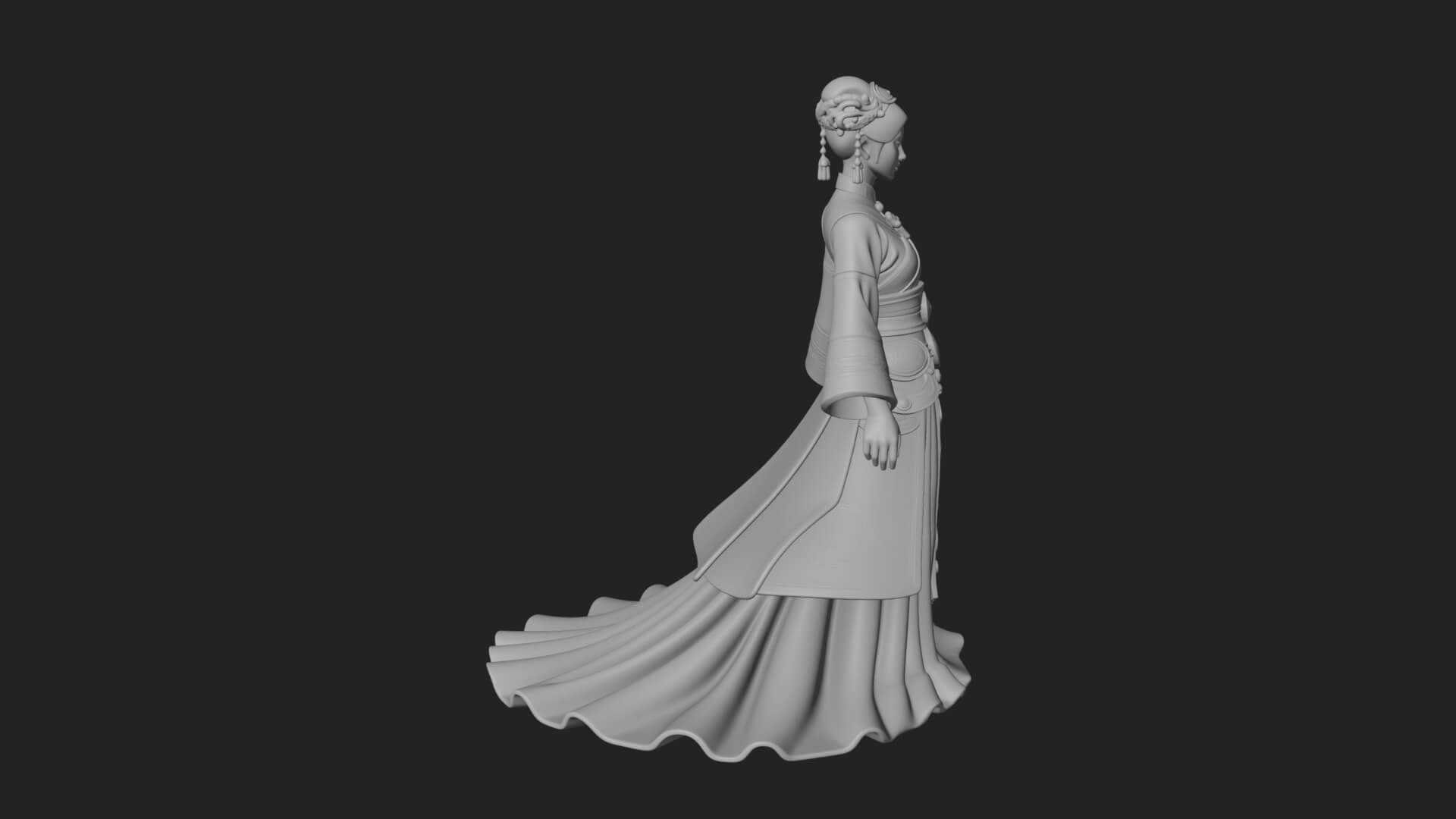 Hanfu Lady Standing Statue Design 5 3D Print Model 3D Model