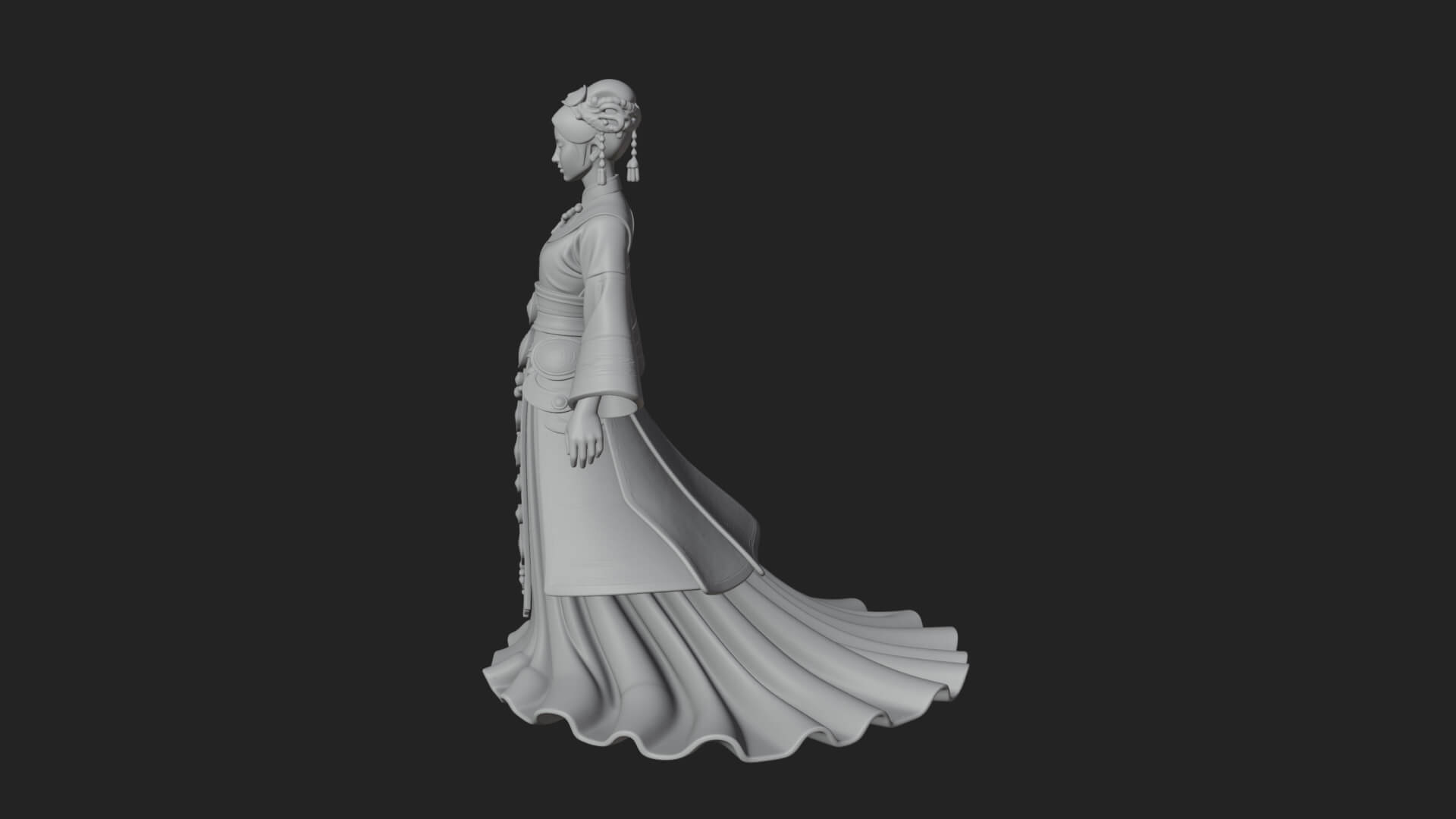 Hanfu Lady Standing Statue Design 5 3D Print Model 3D Model