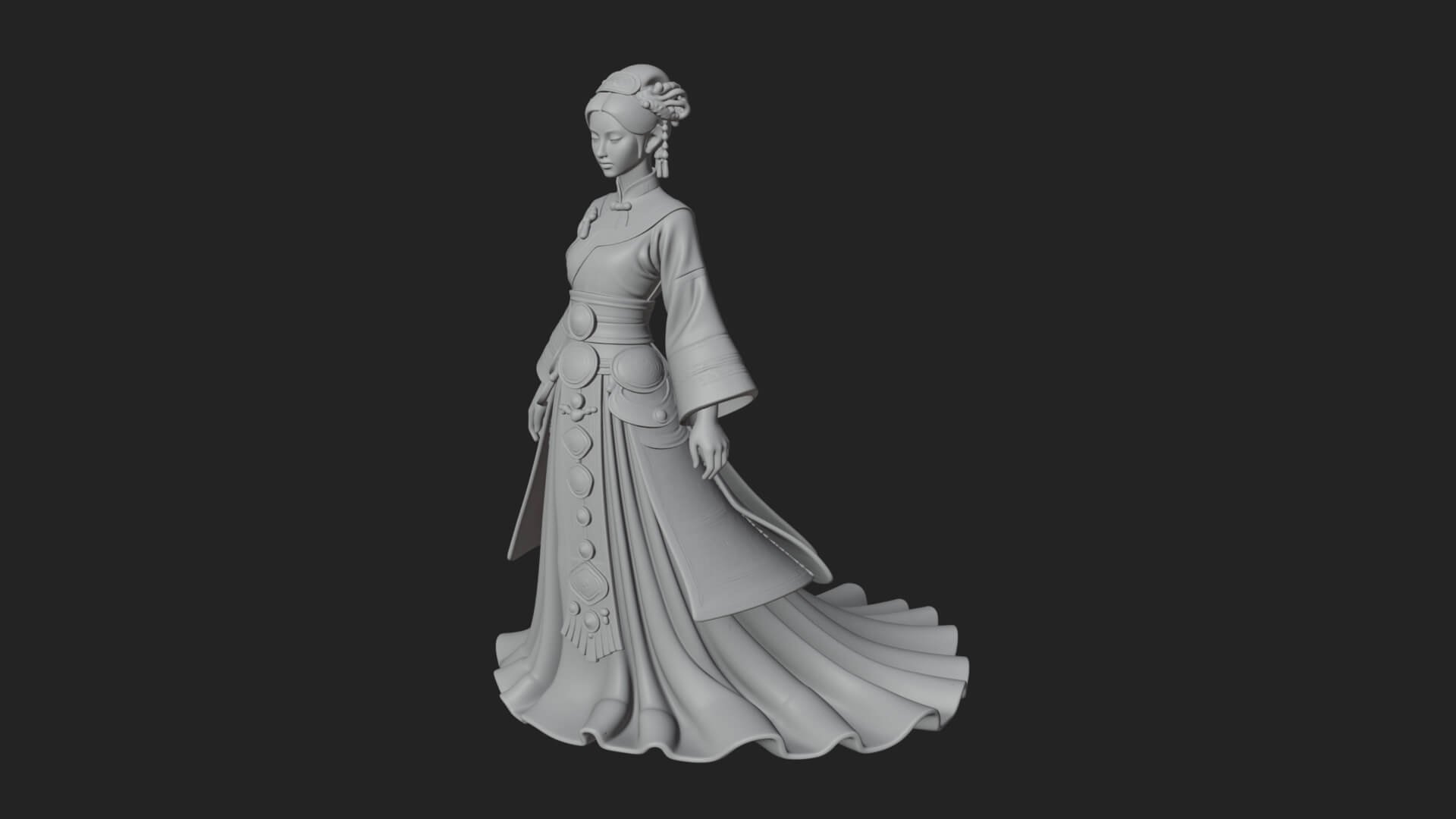 Hanfu Lady Standing Statue Design 5 3D Print Model 3D Model