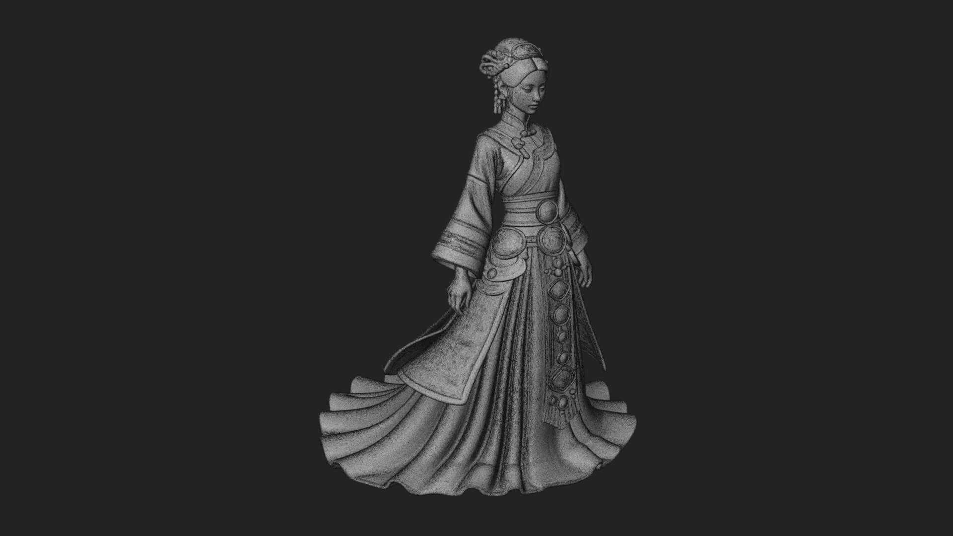 Hanfu Lady Standing Statue Design 5 3D Print Model 3D Model