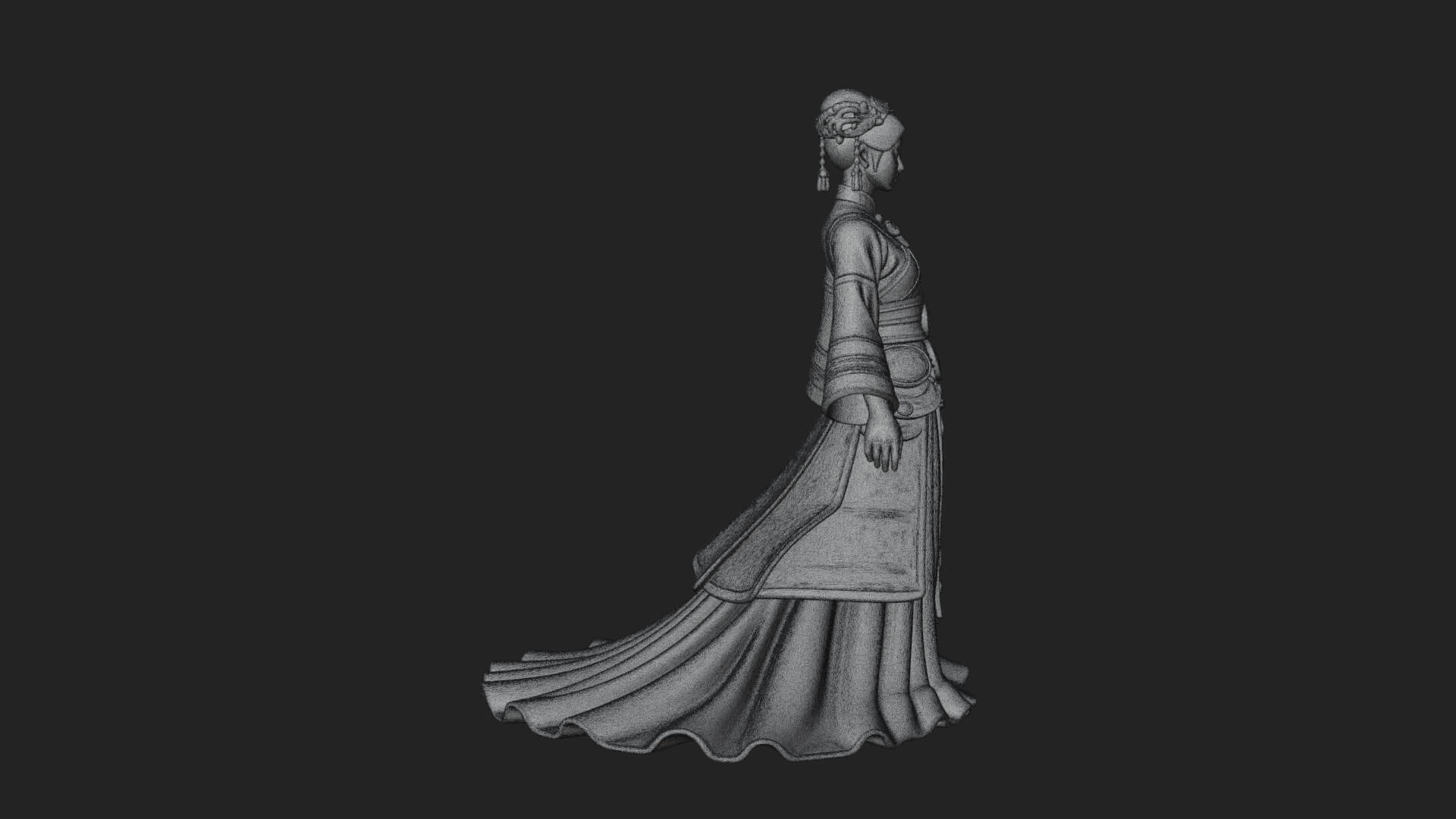 Hanfu Lady Standing Statue Design 5 3D Print Model 3D Model