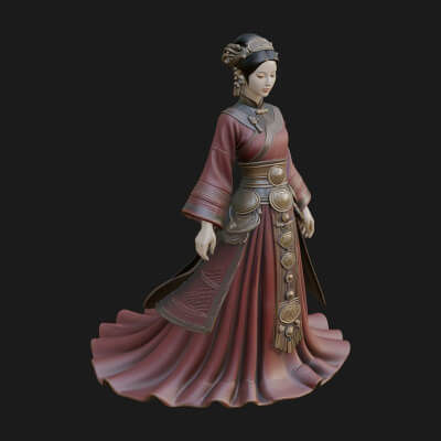 Hanfu Lady Standing Statue Design 5 3D Print Model