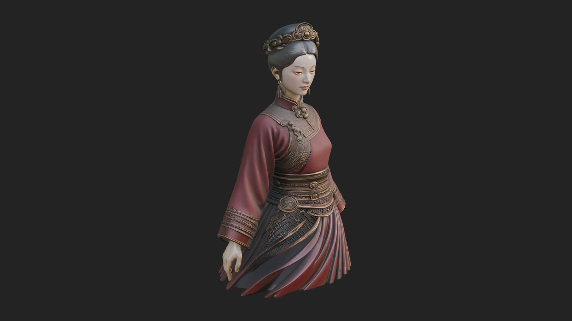 Hanfu Lady Standing Statue Design 6 3D Print Model 3D Model