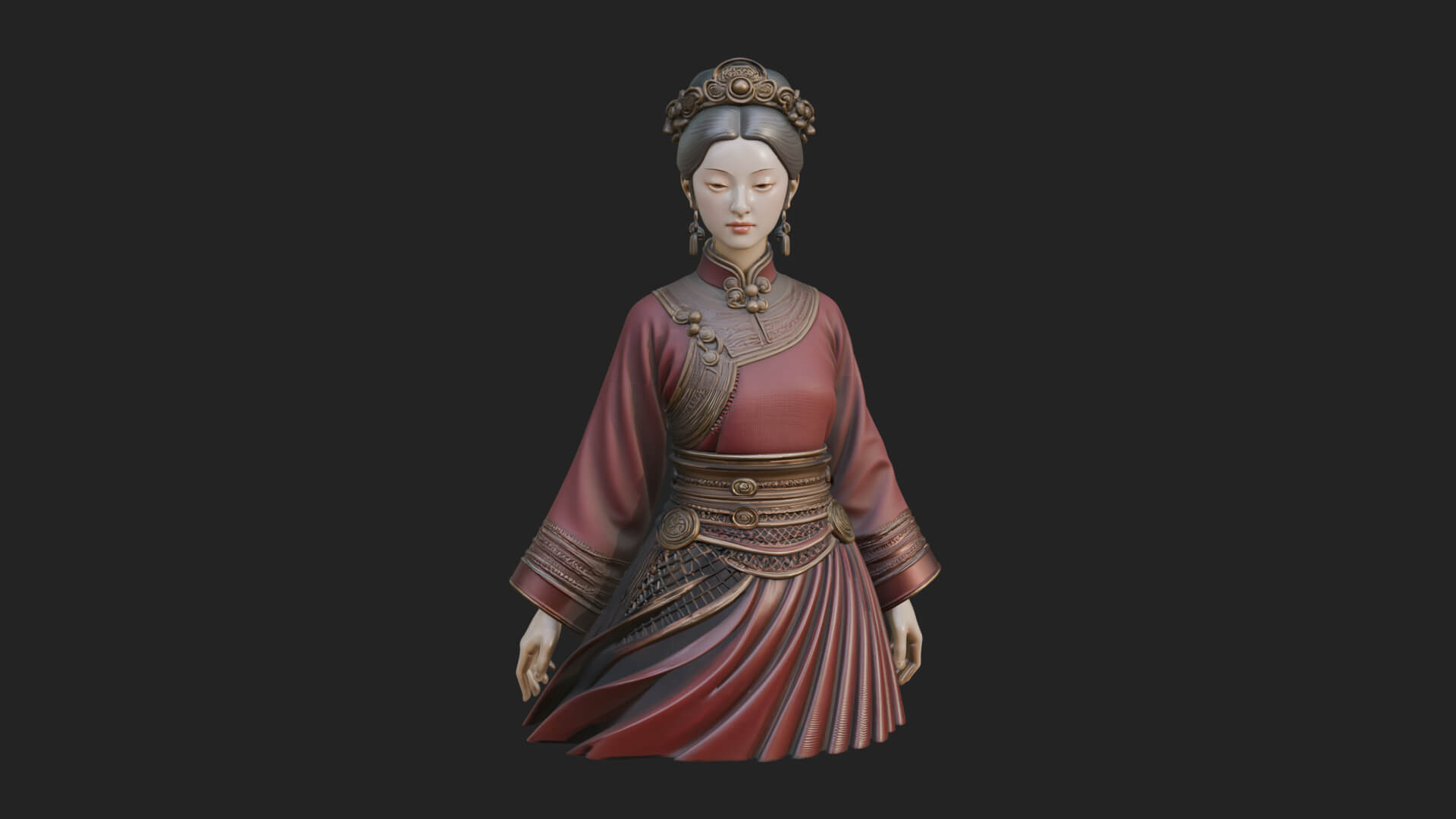 Hanfu Lady Standing Statue Design 6 3D Print Model 3D Model