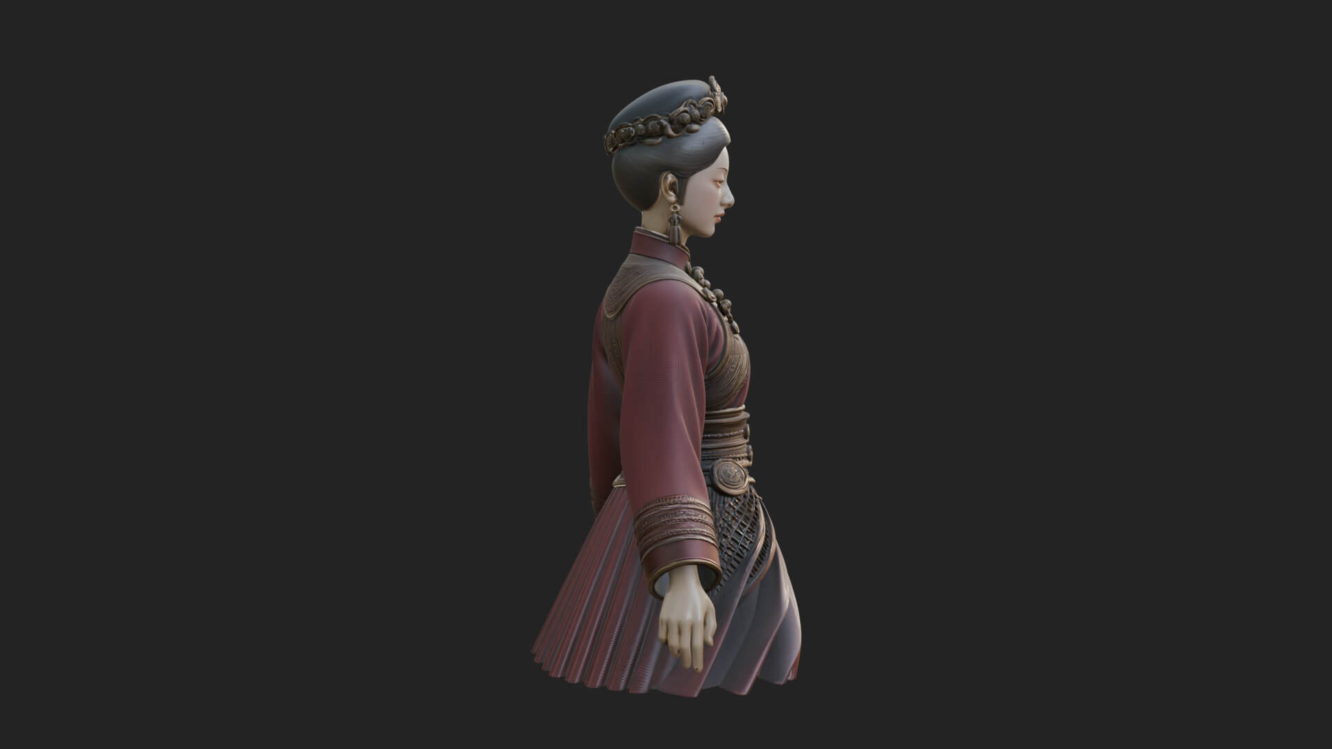 Hanfu Lady Standing Statue Design 6 3D Print Model 3D Model
