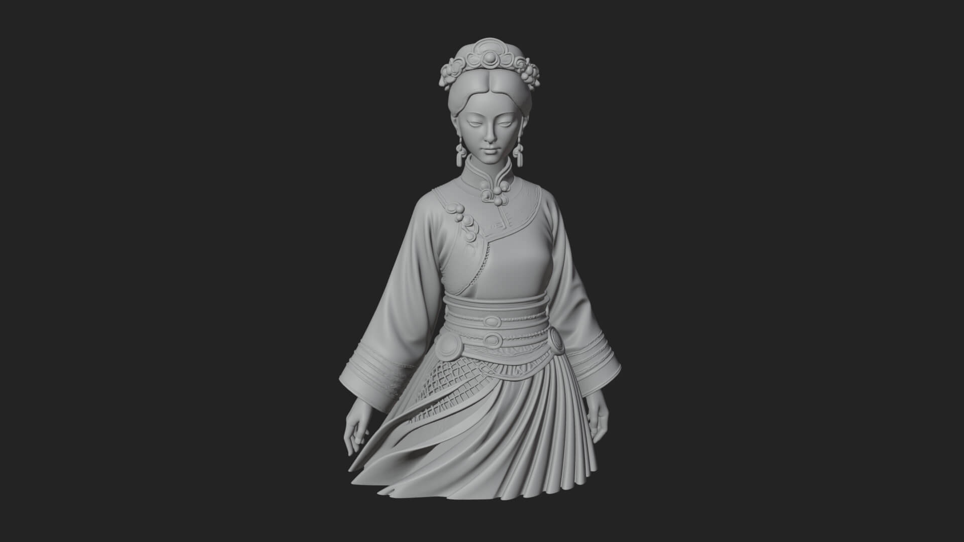 Hanfu Lady Standing Statue Design 6 3D Print Model 3D Model
