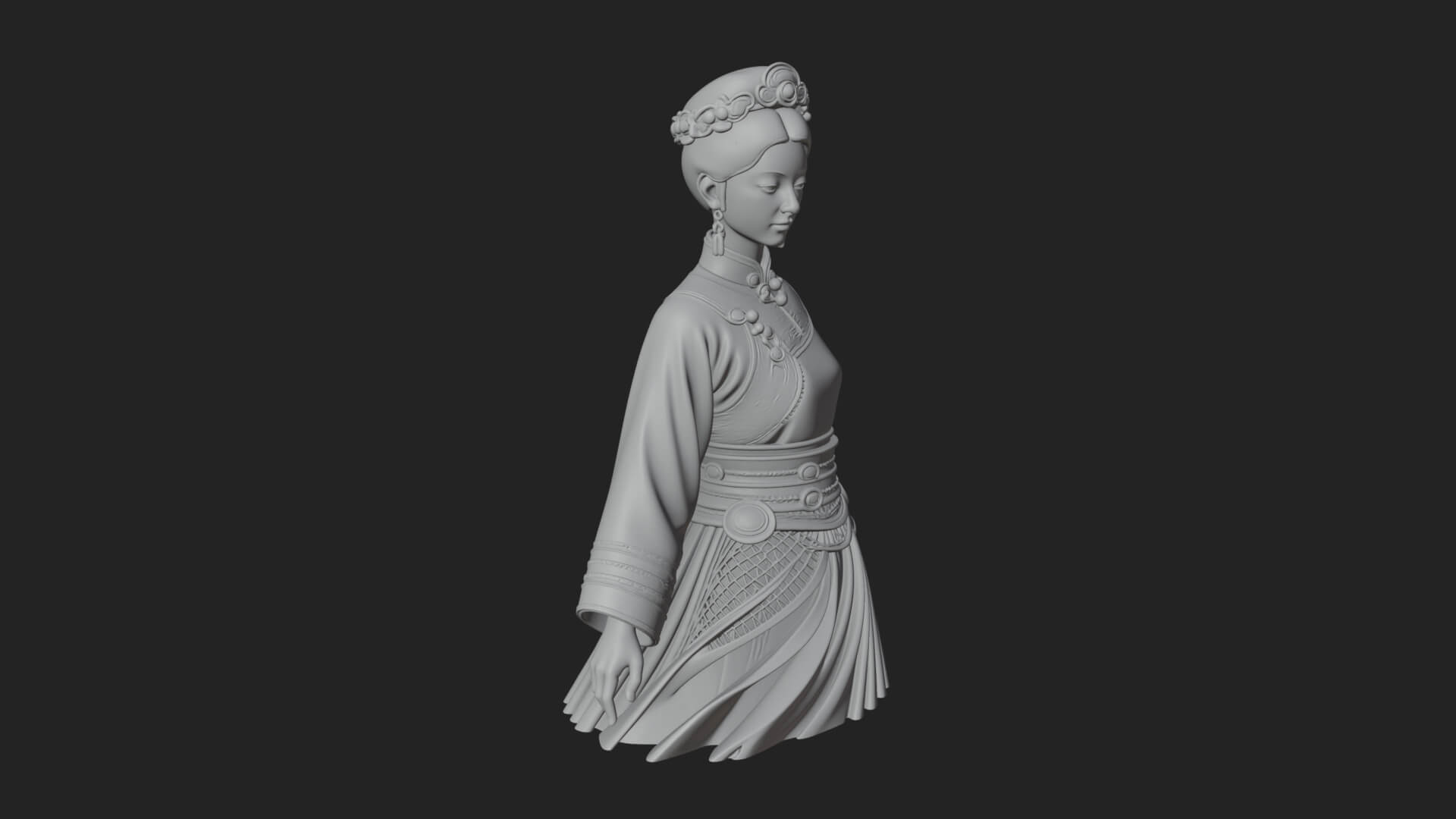 Hanfu Lady Standing Statue Design 6 3D Print Model 3D Model