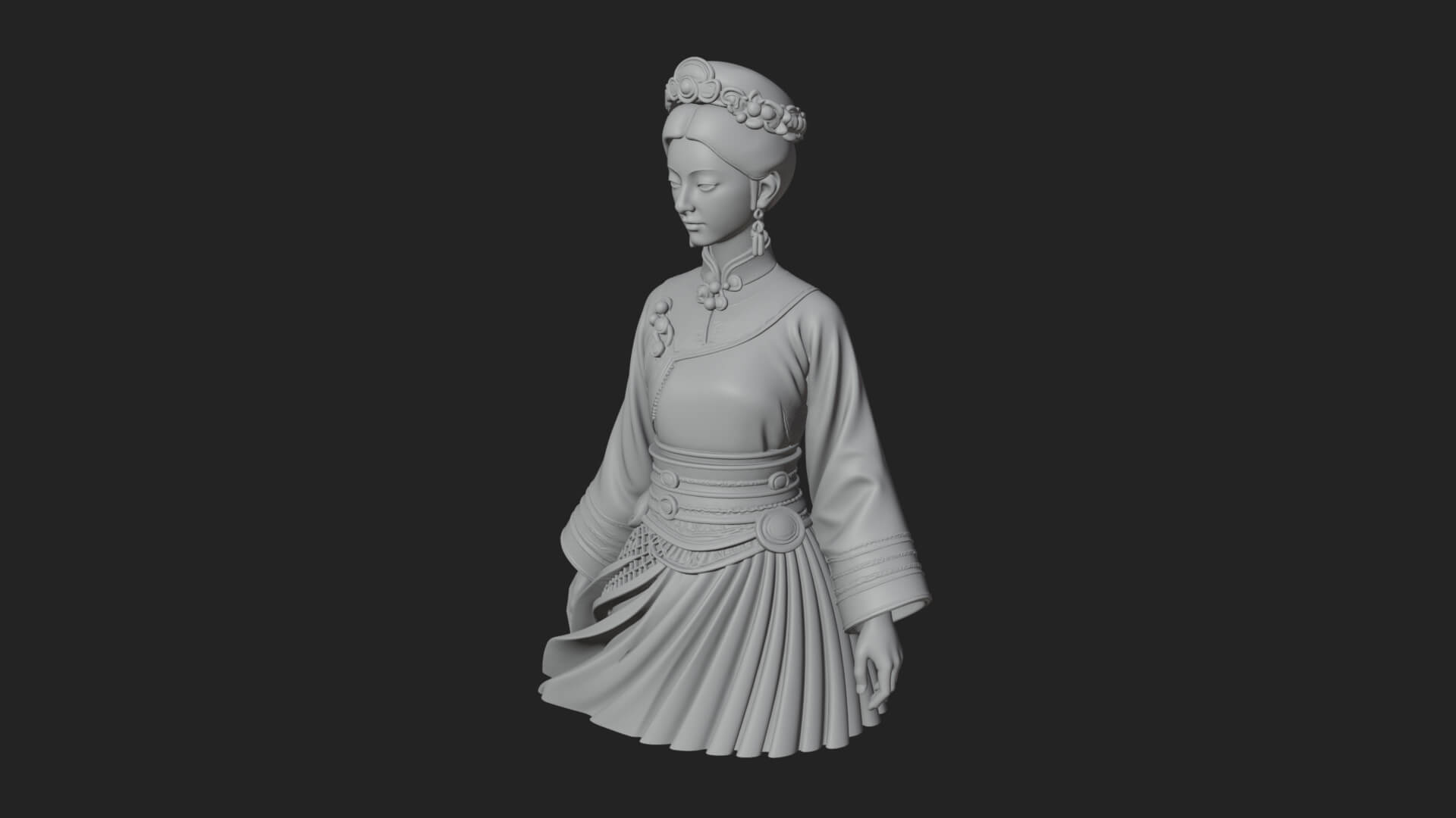 Hanfu Lady Standing Statue Design 6 3D Print Model 3D Model