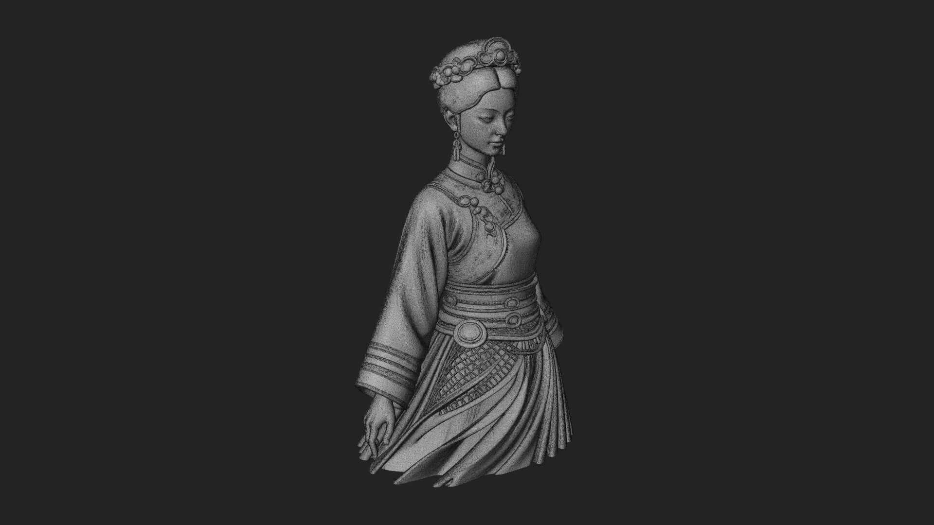 Hanfu Lady Standing Statue Design 6 3D Print Model 3D Model