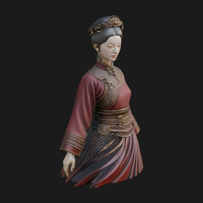 Hanfu Lady Standing Statue Design 6 3D Print Model