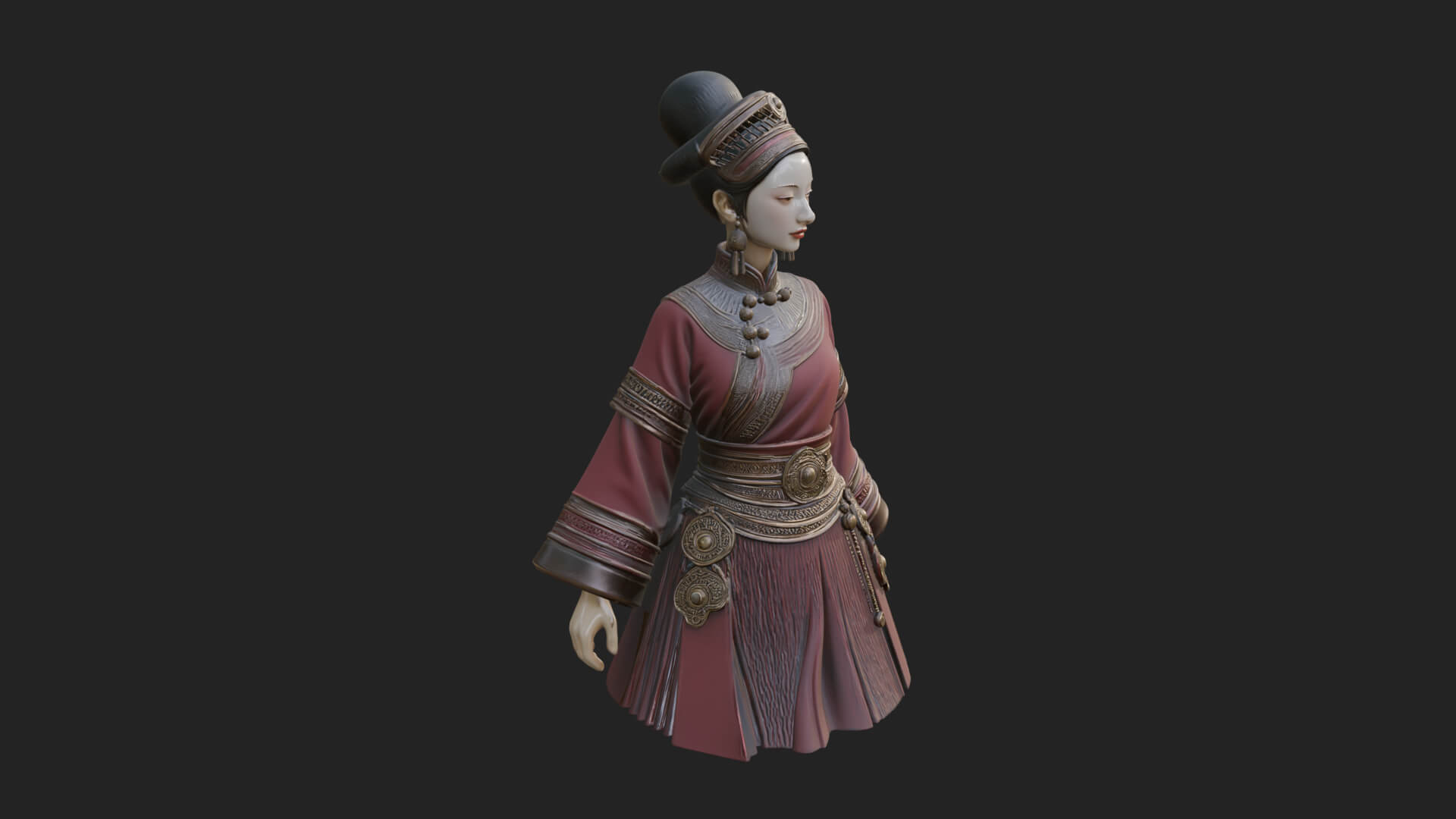 Hanfu Lady Standing Statue Design 7 3D Print Model 3D Model