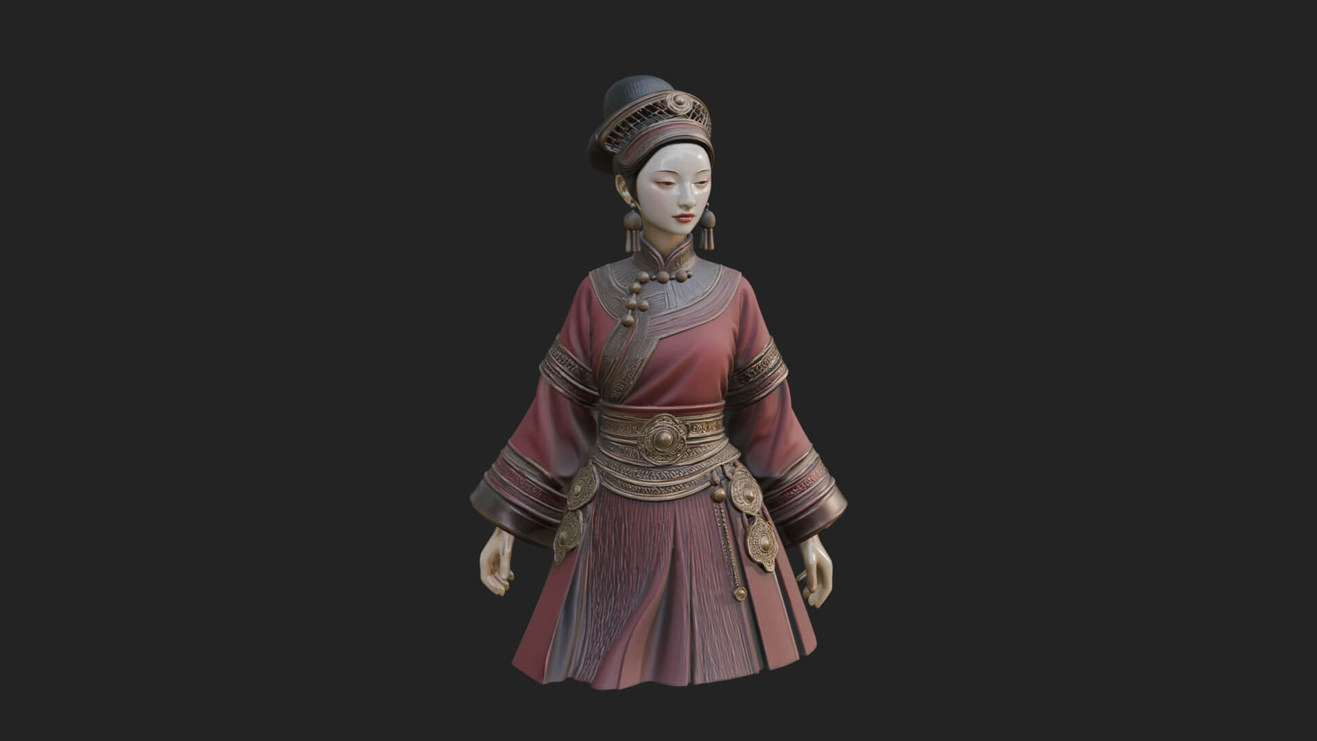 Hanfu Lady Standing Statue Design 7 3D Print Model 3D Model