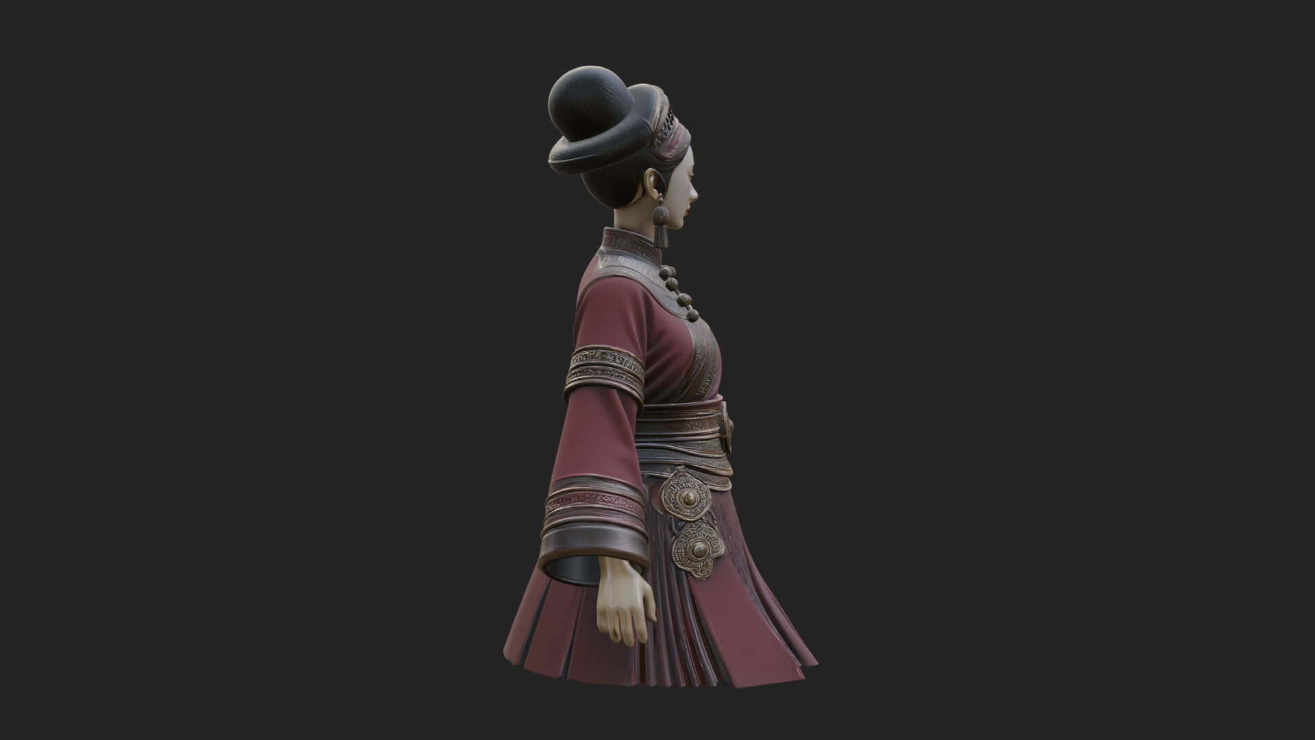 Hanfu Lady Standing Statue Design 7 3D Print Model 3D Model