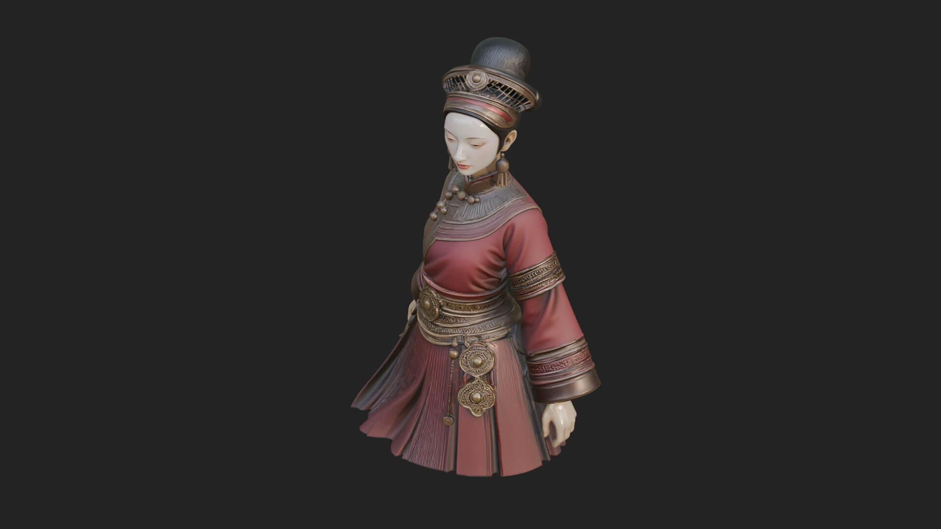 Hanfu Lady Standing Statue Design 7 3D Print Model 3D Model