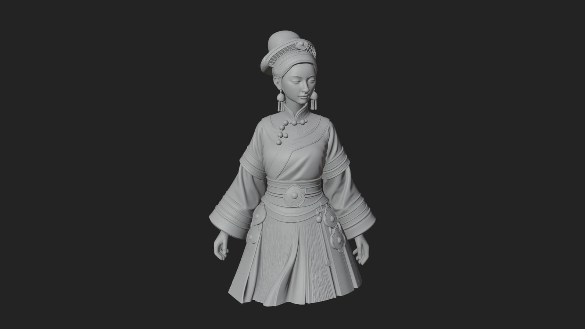 Hanfu Lady Standing Statue Design 7 3D Print Model 3D Model