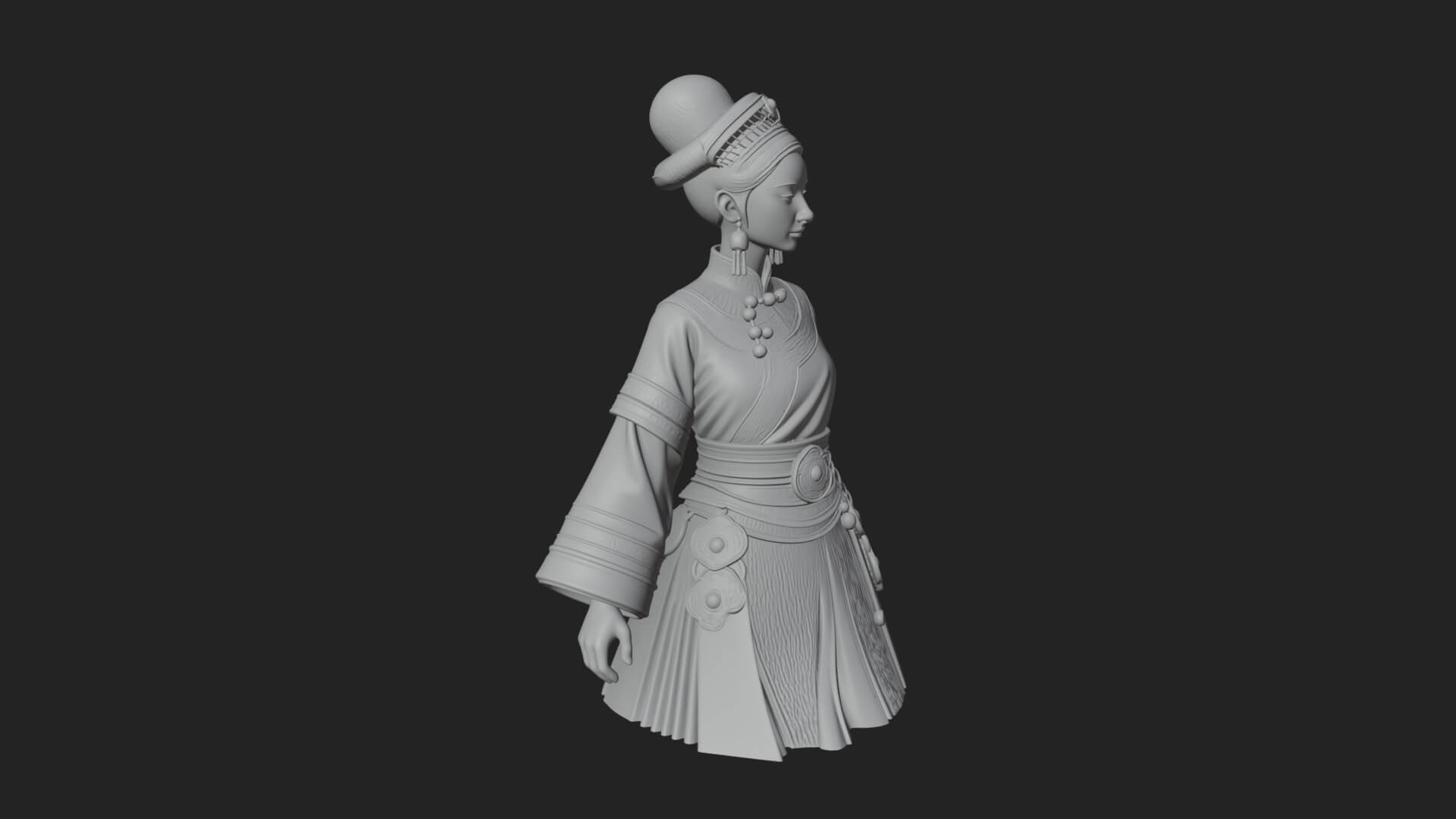 Hanfu Lady Standing Statue Design 7 3D Print Model 3D Model