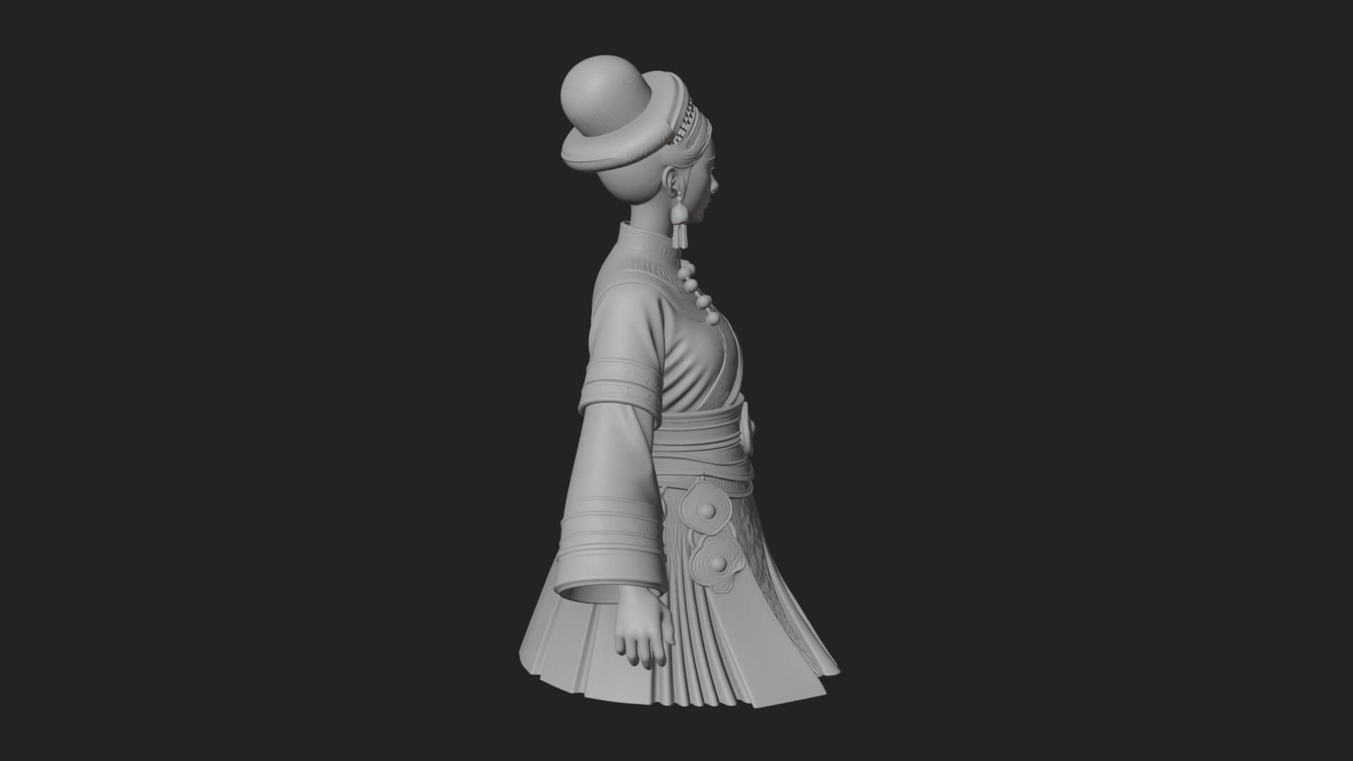 Hanfu Lady Standing Statue Design 7 3D Print Model 3D Model