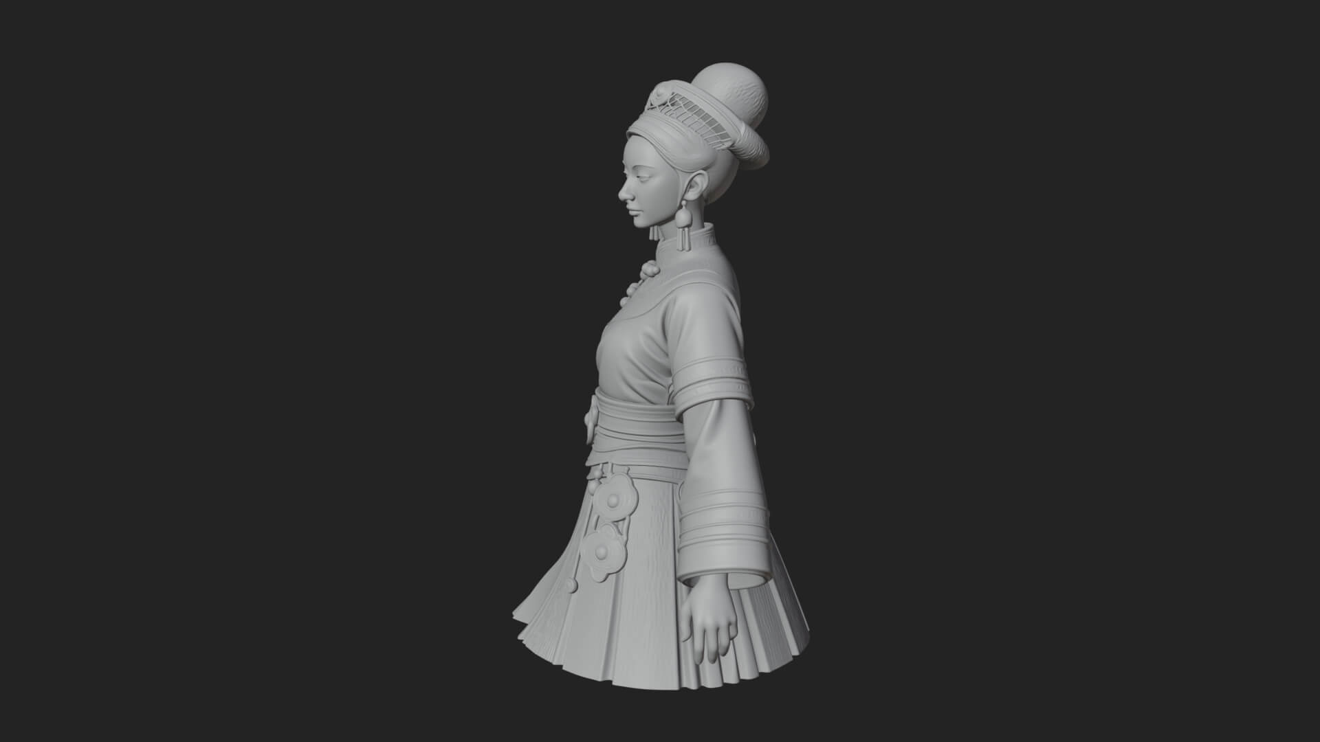 Hanfu Lady Standing Statue Design 7 3D Print Model 3D Model
