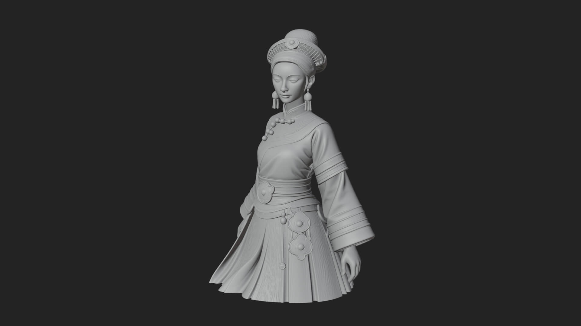 Hanfu Lady Standing Statue Design 7 3D Print Model 3D Model