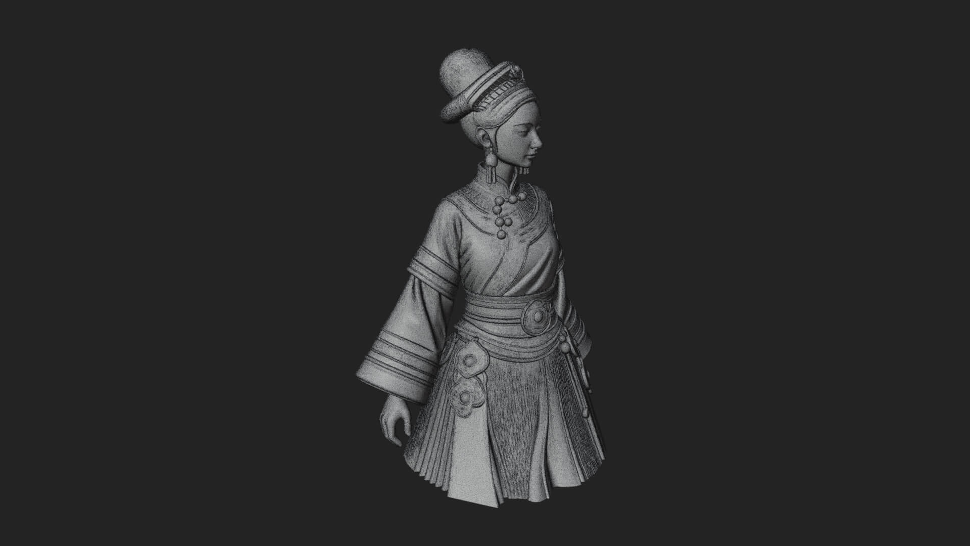 Hanfu Lady Standing Statue Design 7 3D Print Model 3D Model