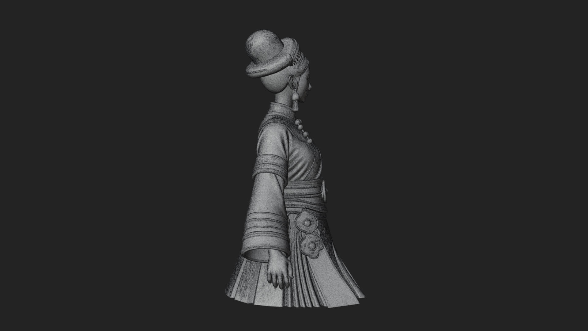 Hanfu Lady Standing Statue Design 7 3D Print Model 3D Model