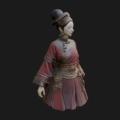 Hanfu Lady Standing Statue Design 7 3D Print Model