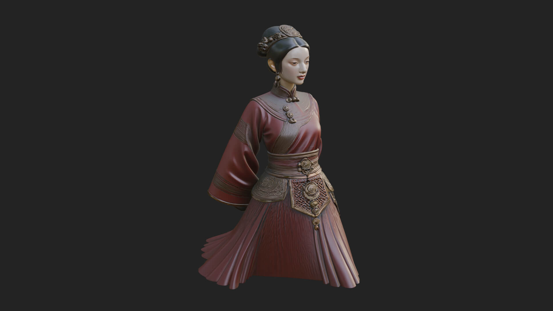 Hanfu Lady Standing Statue Design 8 3D Print Model 3D Model