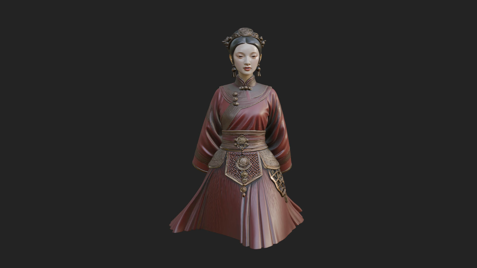 Hanfu Lady Standing Statue Design 8 3D Print Model 3D Model
