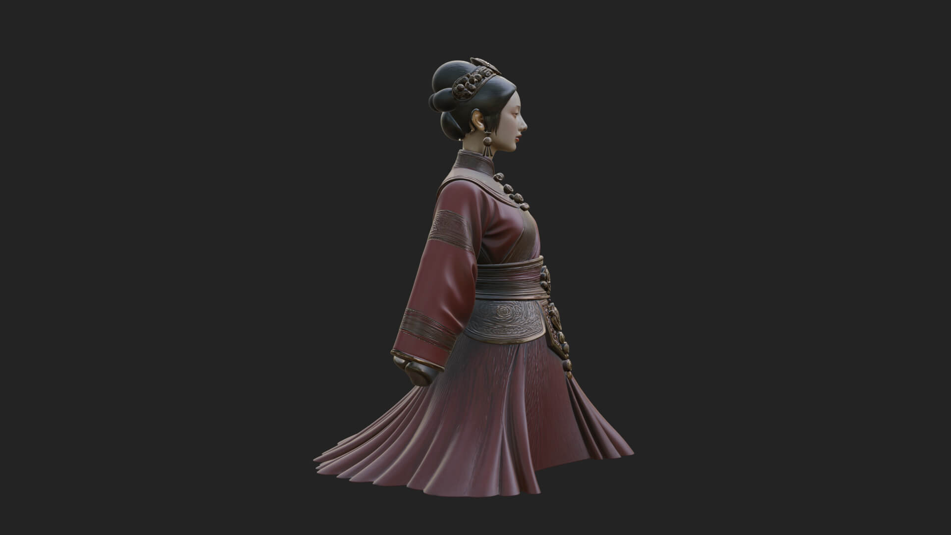 Hanfu Lady Standing Statue Design 8 3D Print Model 3D Model