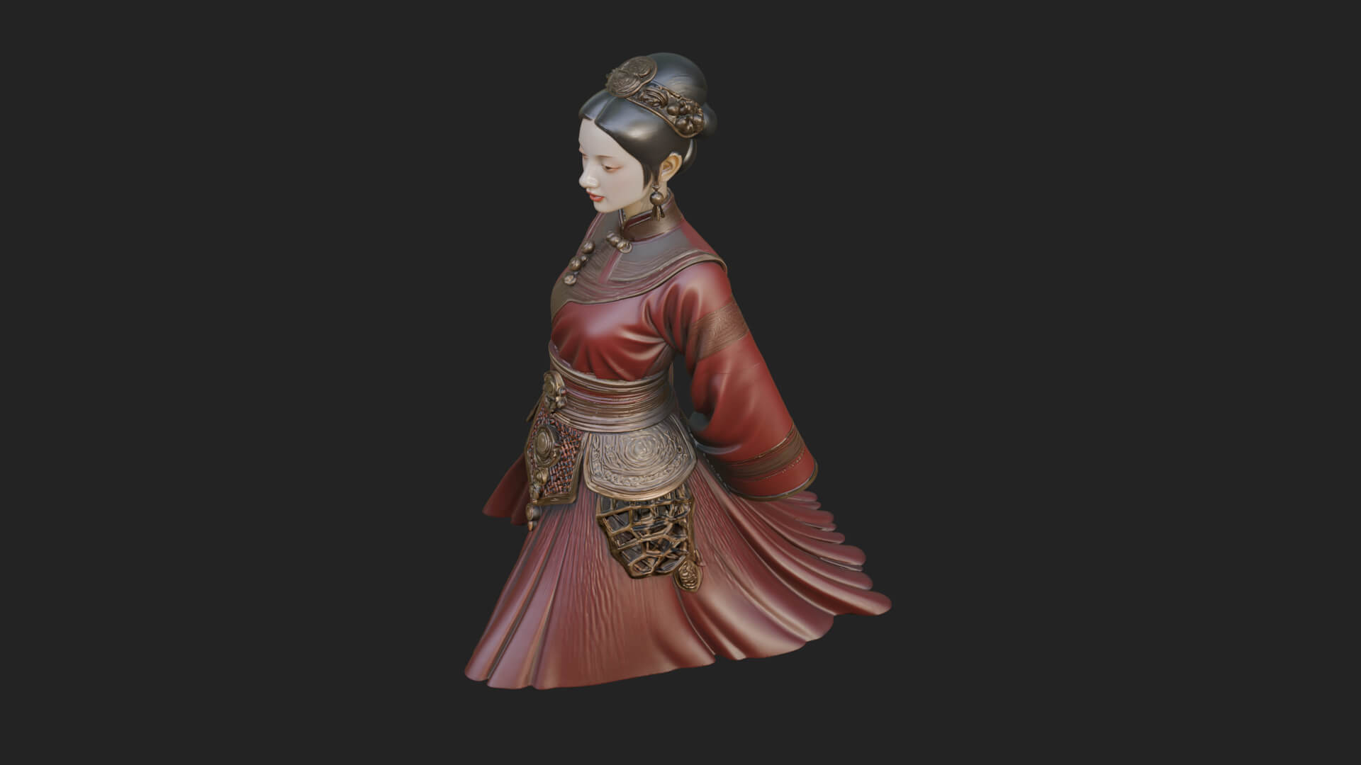 Hanfu Lady Standing Statue Design 8 3D Print Model 3D Model