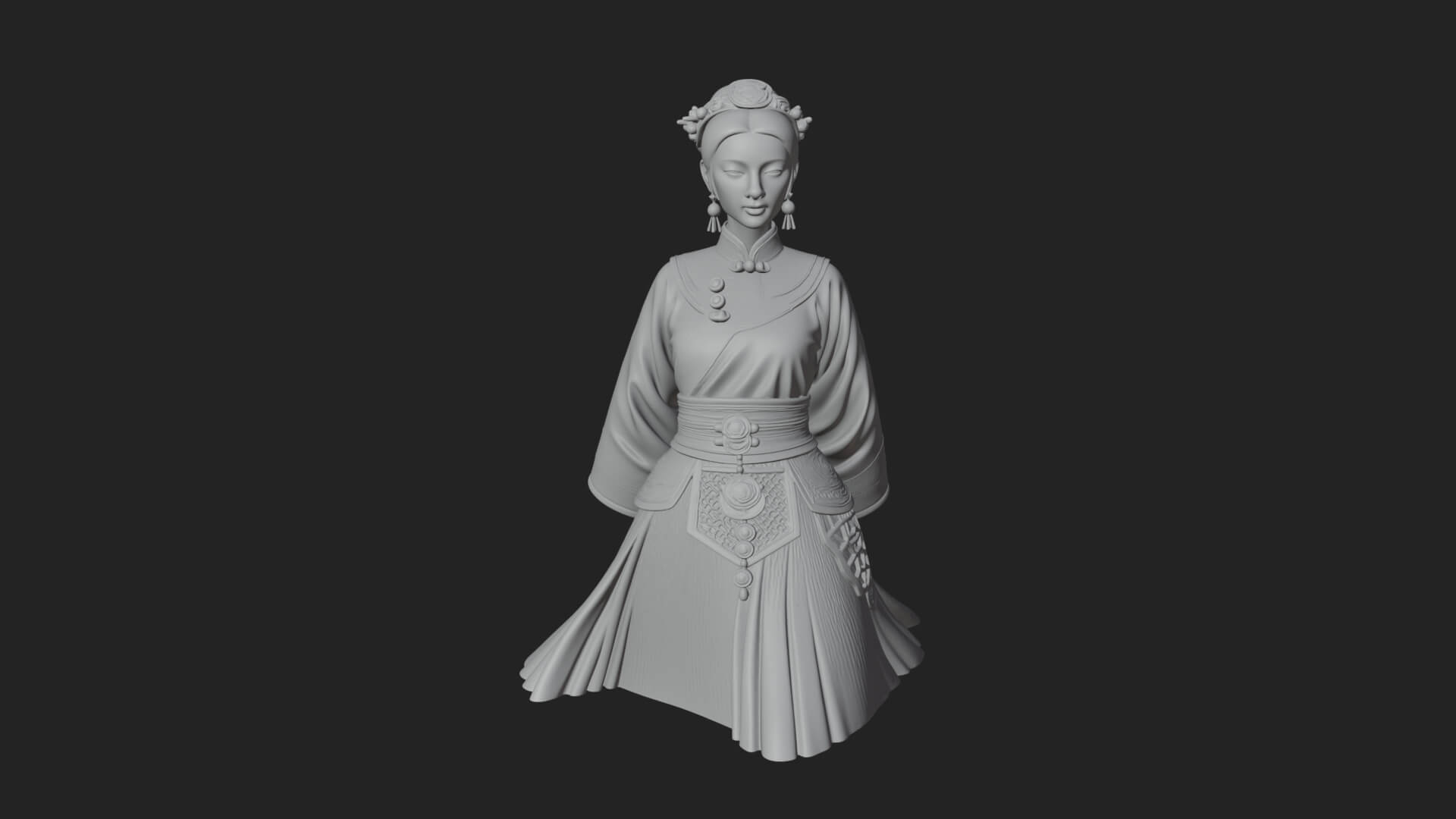 Hanfu Lady Standing Statue Design 8 3D Print Model 3D Model
