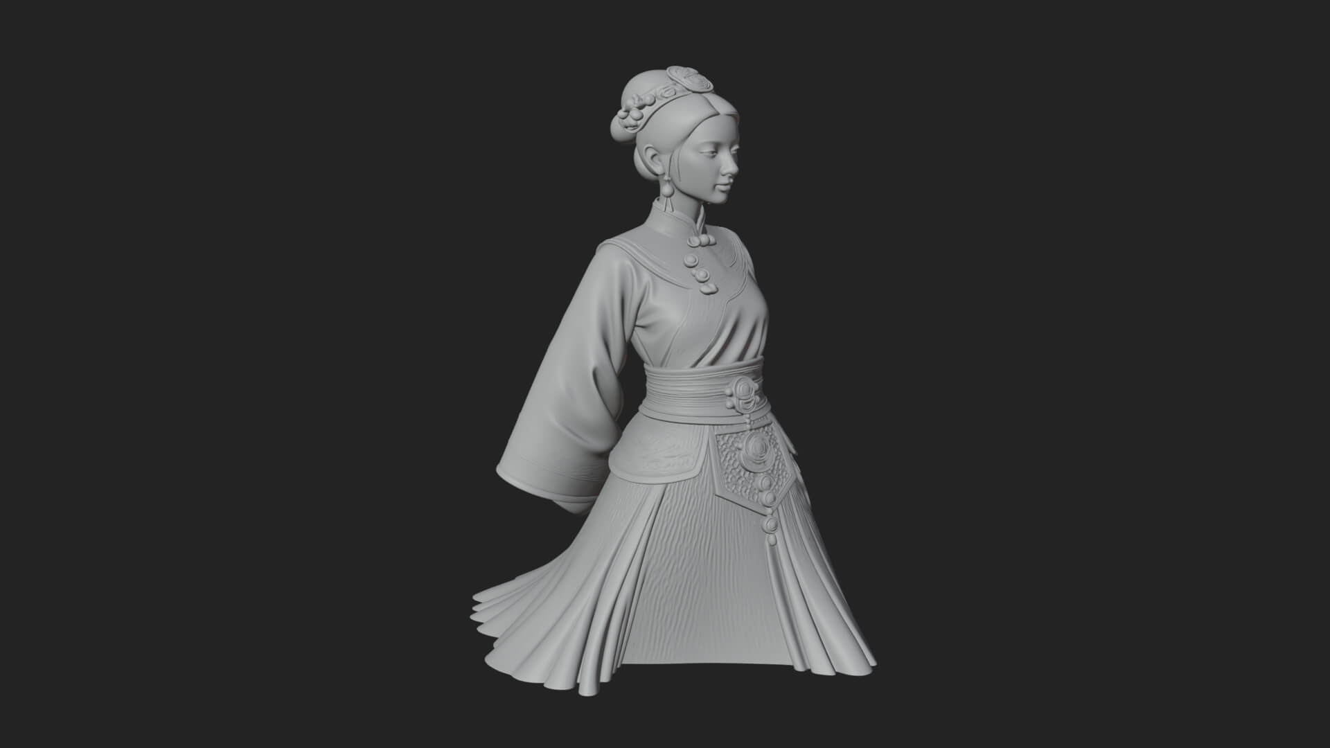 Hanfu Lady Standing Statue Design 8 3D Print Model 3D Model