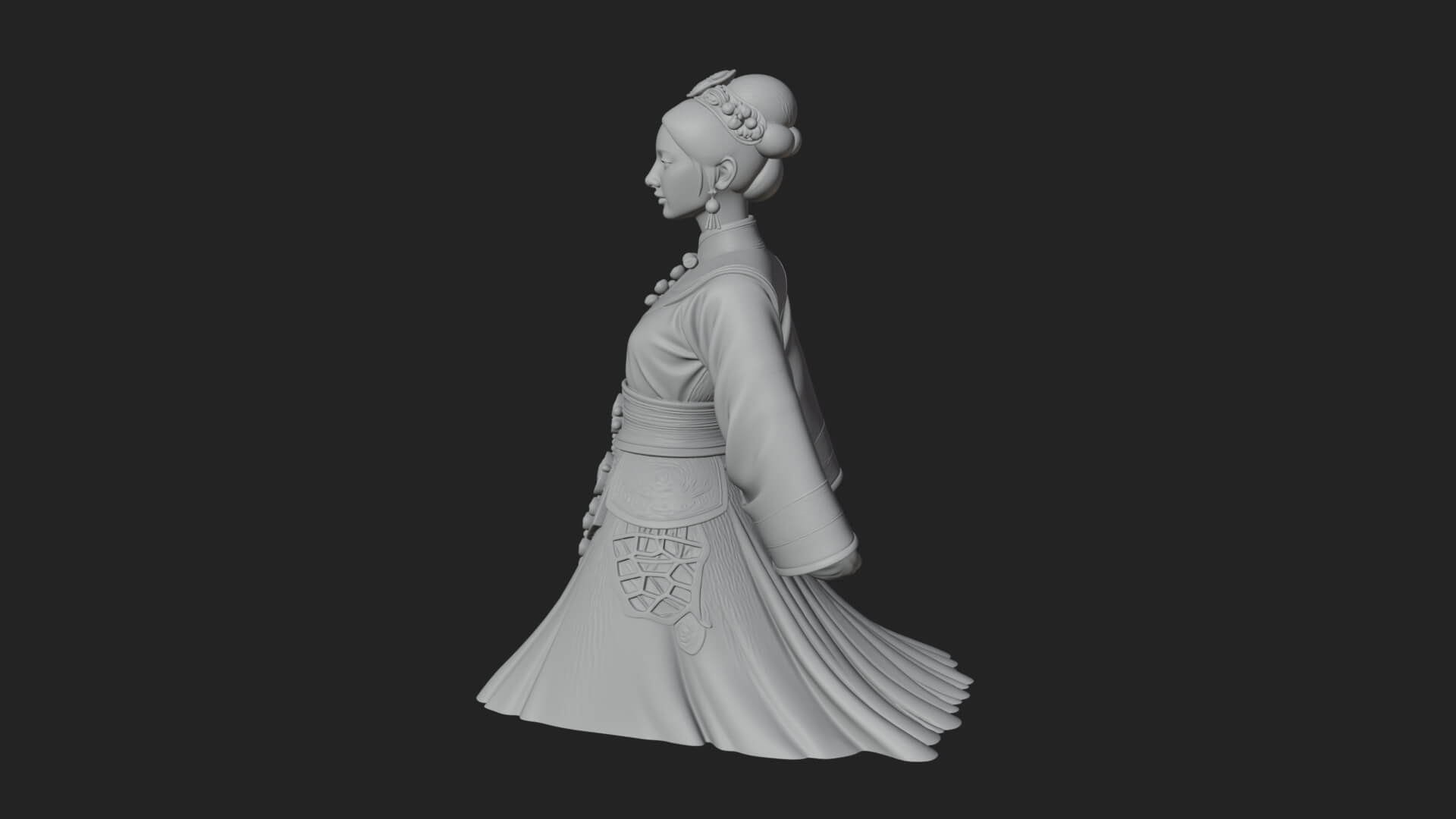 Hanfu Lady Standing Statue Design 8 3D Print Model 3D Model