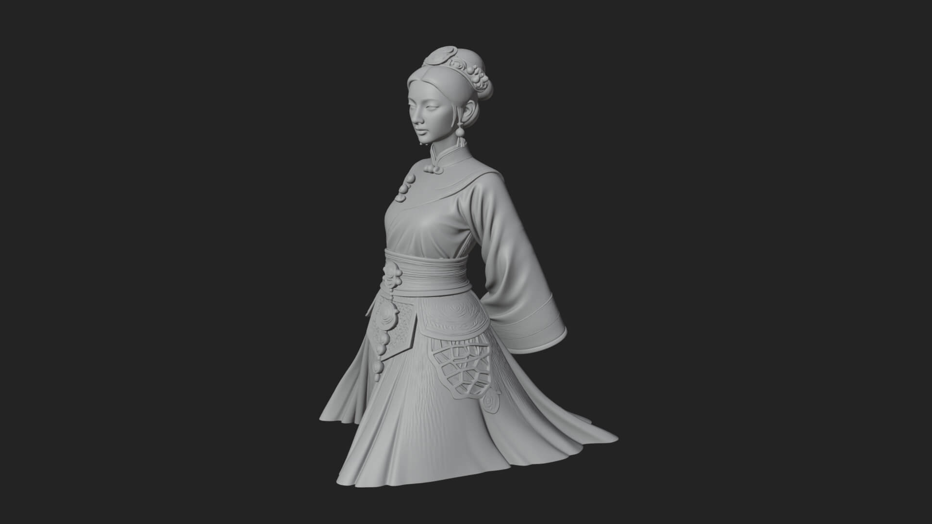 Hanfu Lady Standing Statue Design 8 3D Print Model 3D Model