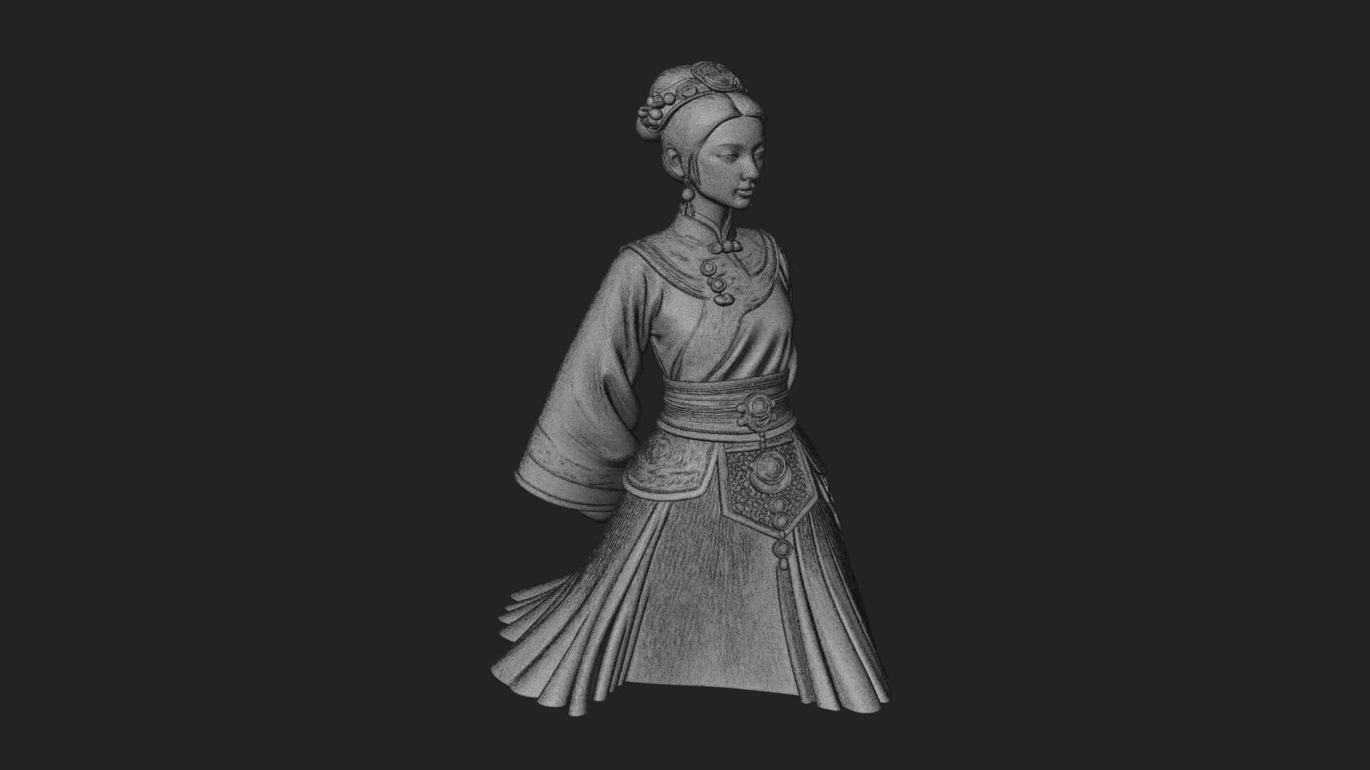 Hanfu Lady Standing Statue Design 8 3D Print Model 3D Model