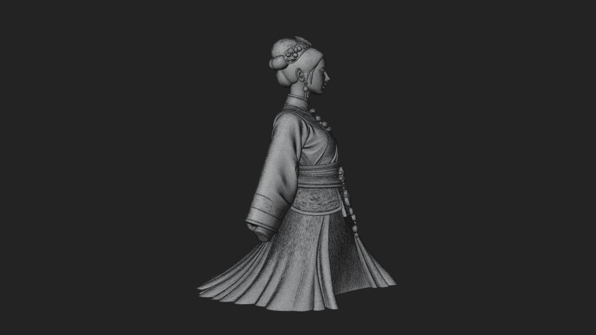 Hanfu Lady Standing Statue Design 8 3D Print Model 3D Model