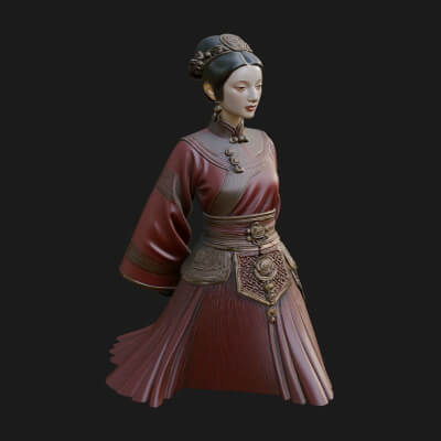 Hanfu Lady Standing Statue Design 8 3D Print Model
