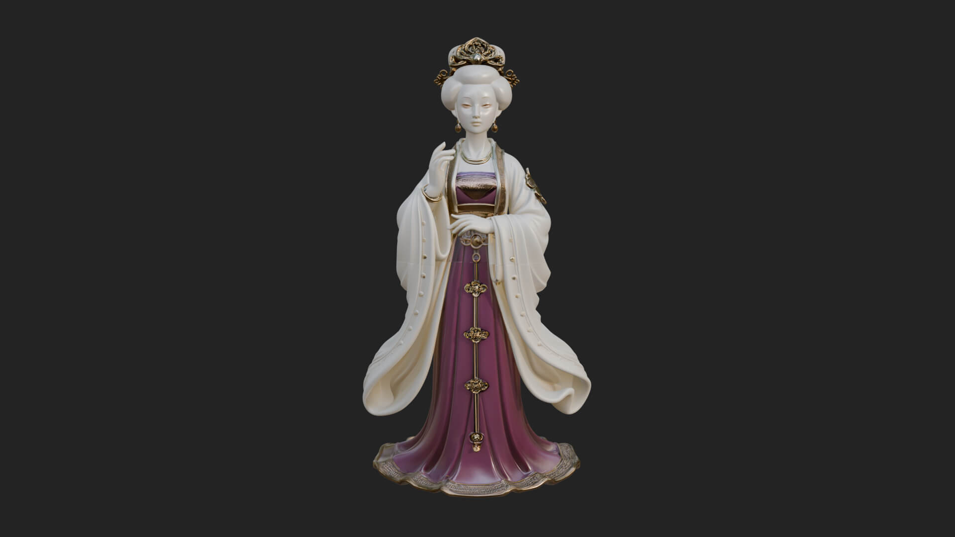 Hanfu Lady Standing Statue Design 9 3D Print Model 3D Model