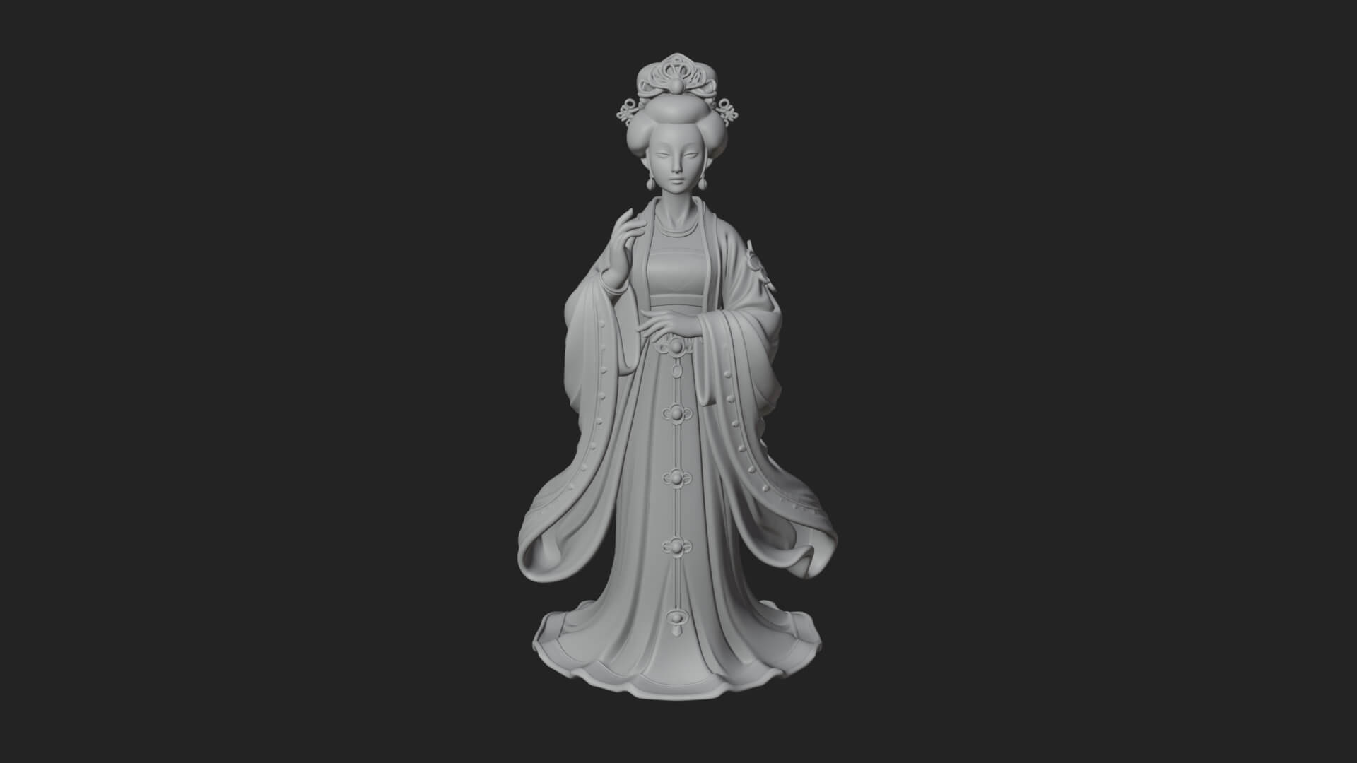 Hanfu Lady Standing Statue Design 9 3D Print Model 3D Model