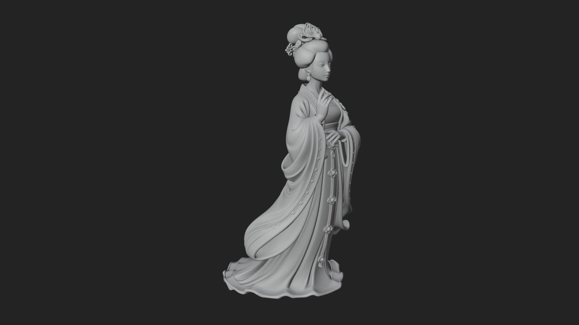 Hanfu Lady Standing Statue Design 9 3D Print Model 3D Model