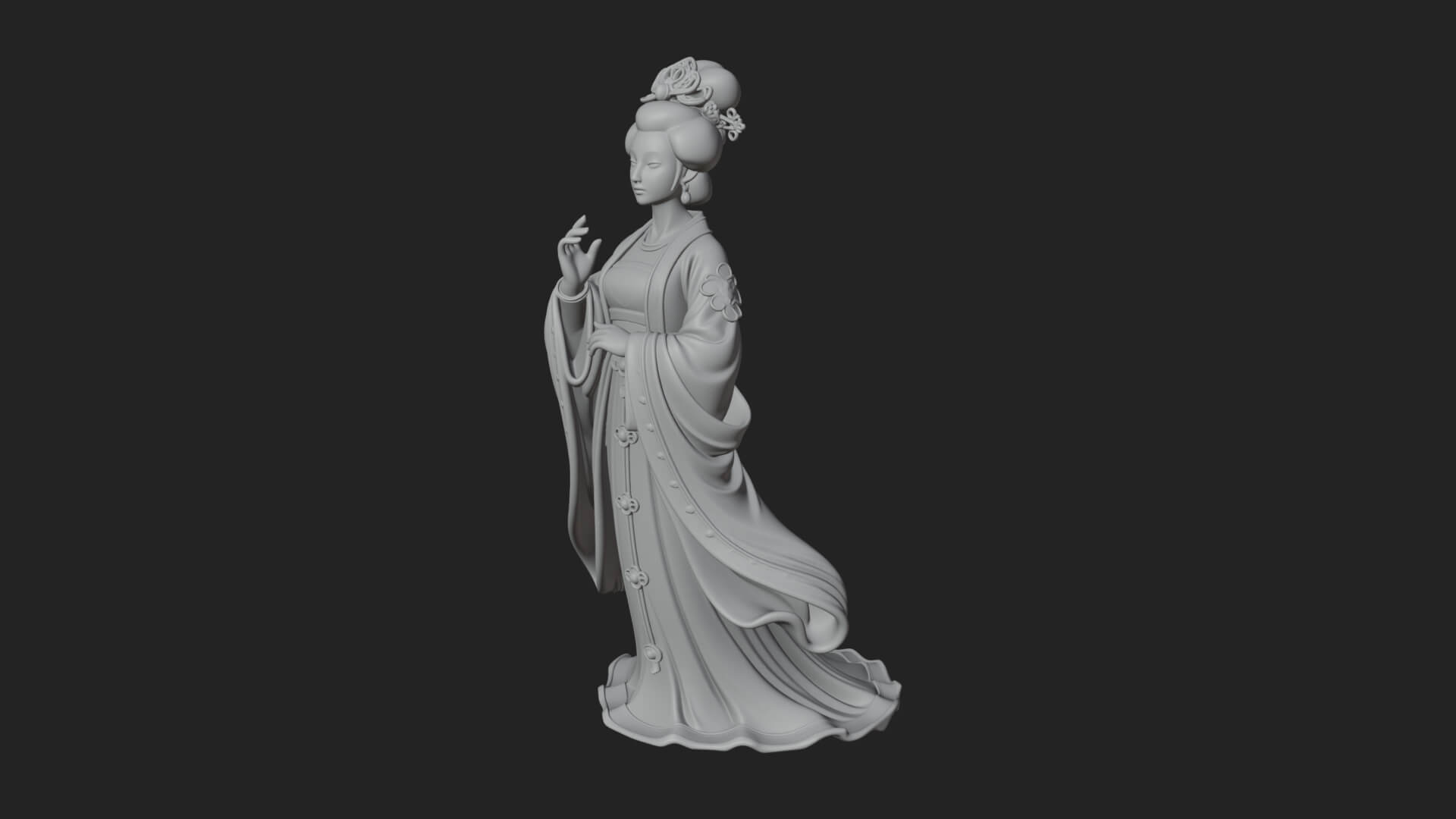 Hanfu Lady Standing Statue Design 9 3D Print Model 3D Model