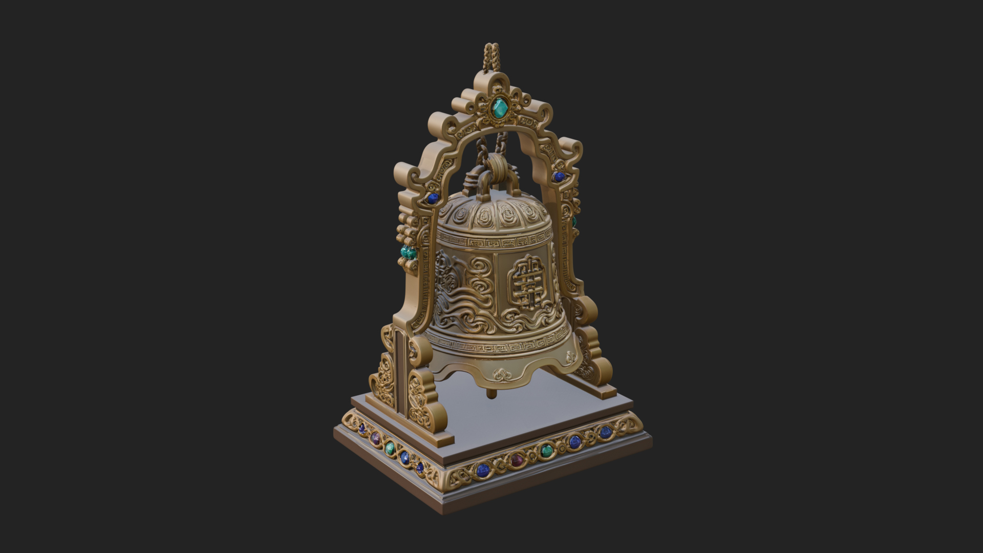 Hanging Temple Bell Model Design 2 3D Print Model 3D Model