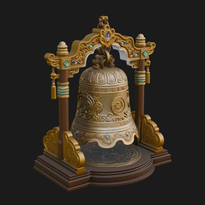 Hanging Temple Bell Model Design 4 3D Print Model