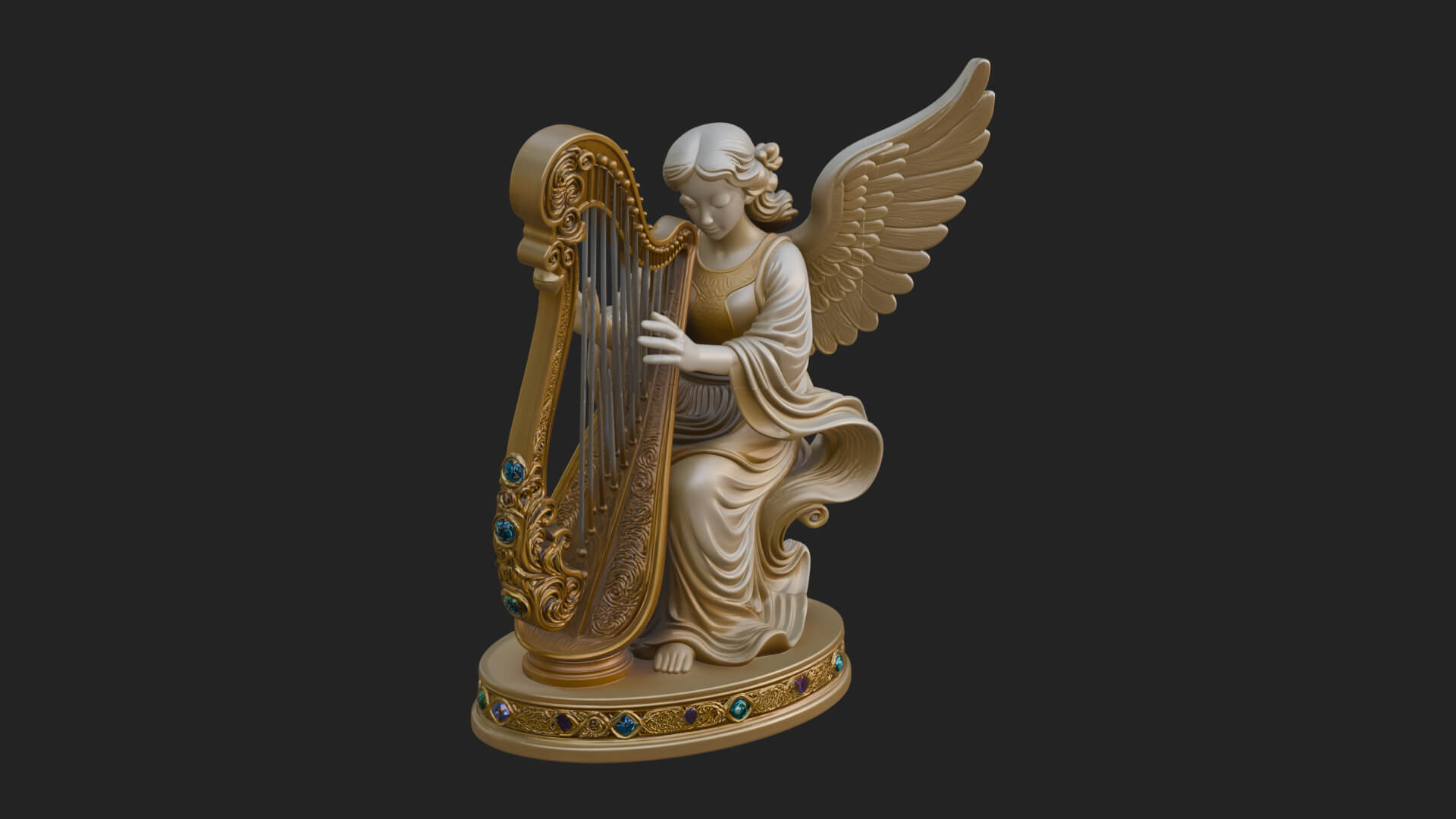 Harp Playing Angel Statue Design 1 3D Print Model 3D Model